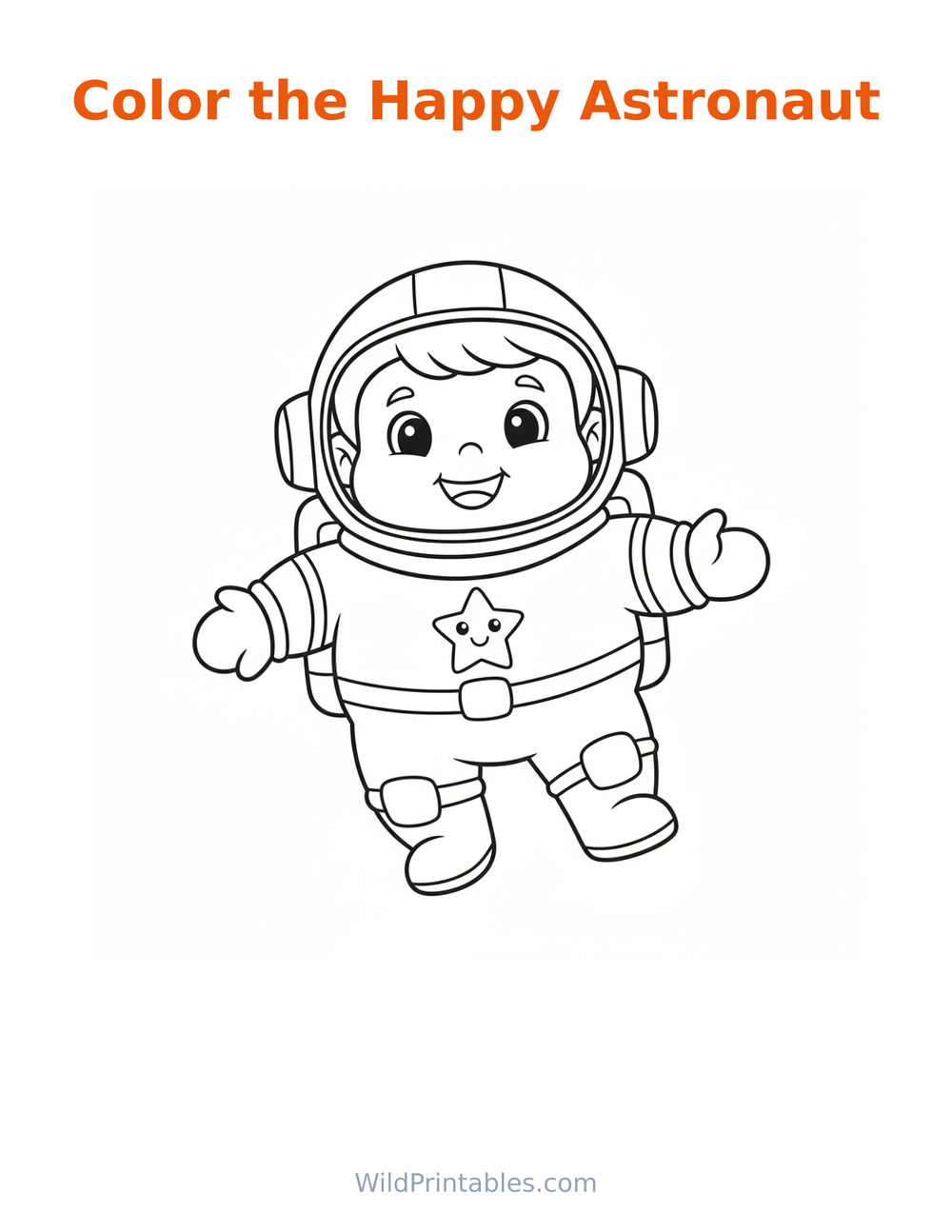 Happy Astronaut Coloring Page — free printable coloring for kids
