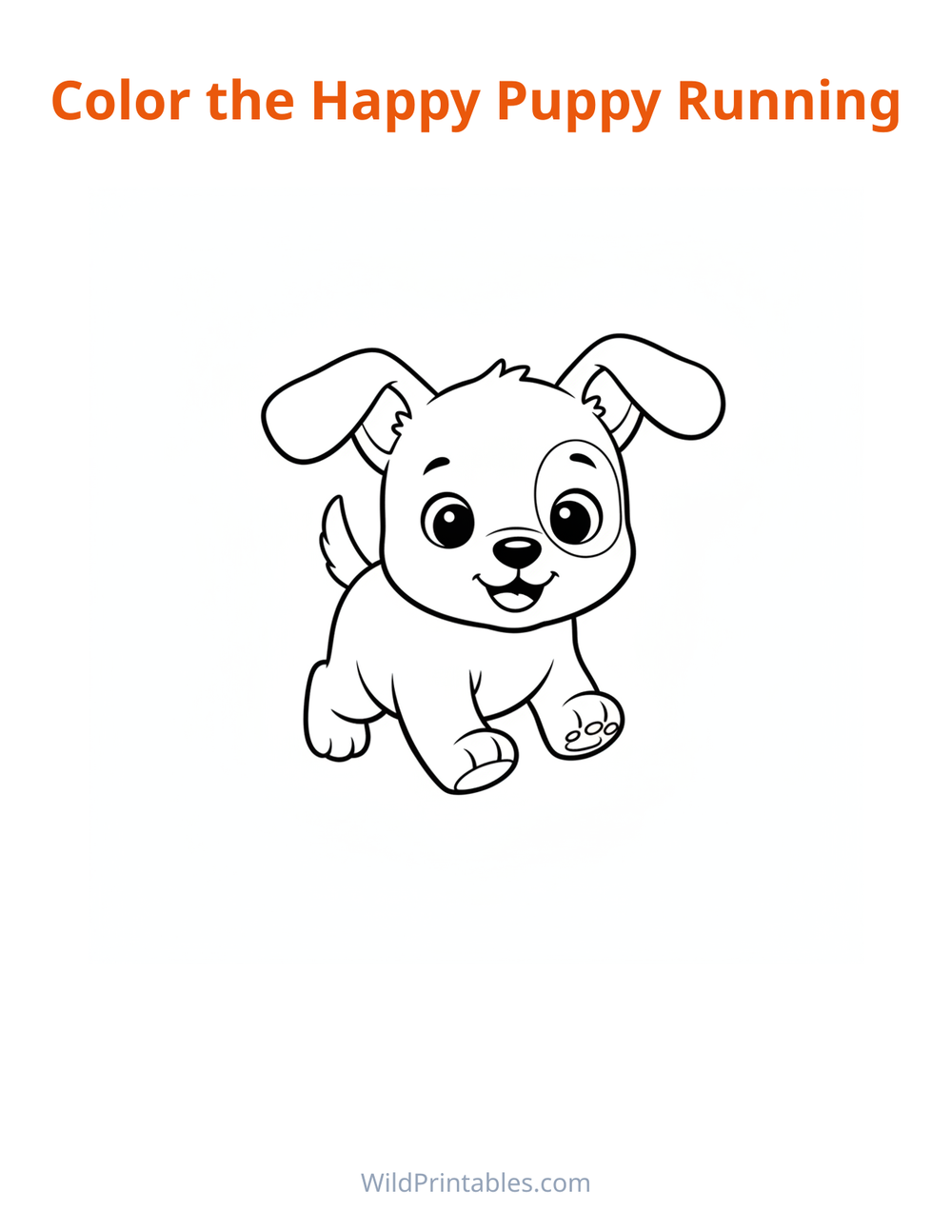 Happy Puppy Running Coloring Page — free printable coloring for kids