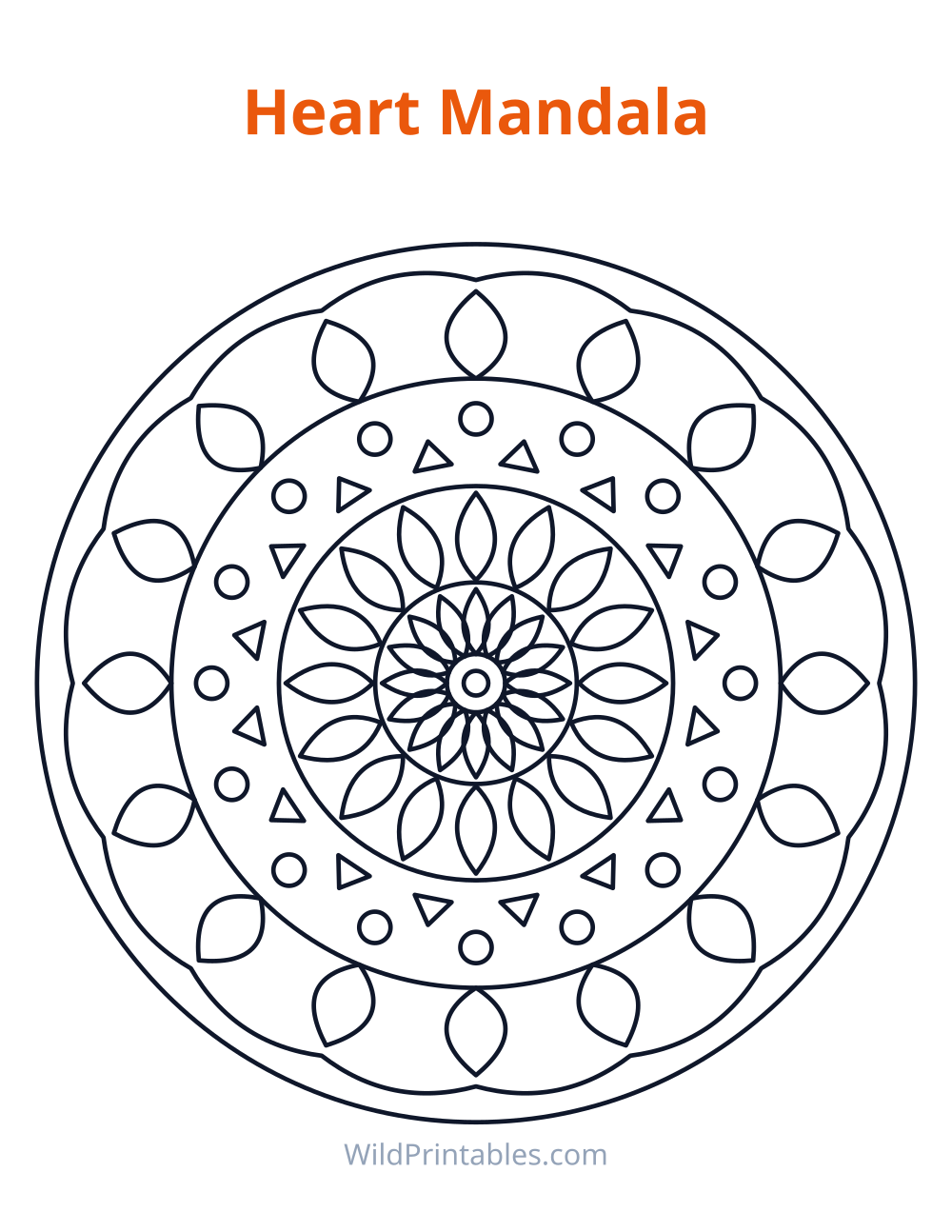 Heart Mandala — free printable mandala for kids to print and color at home