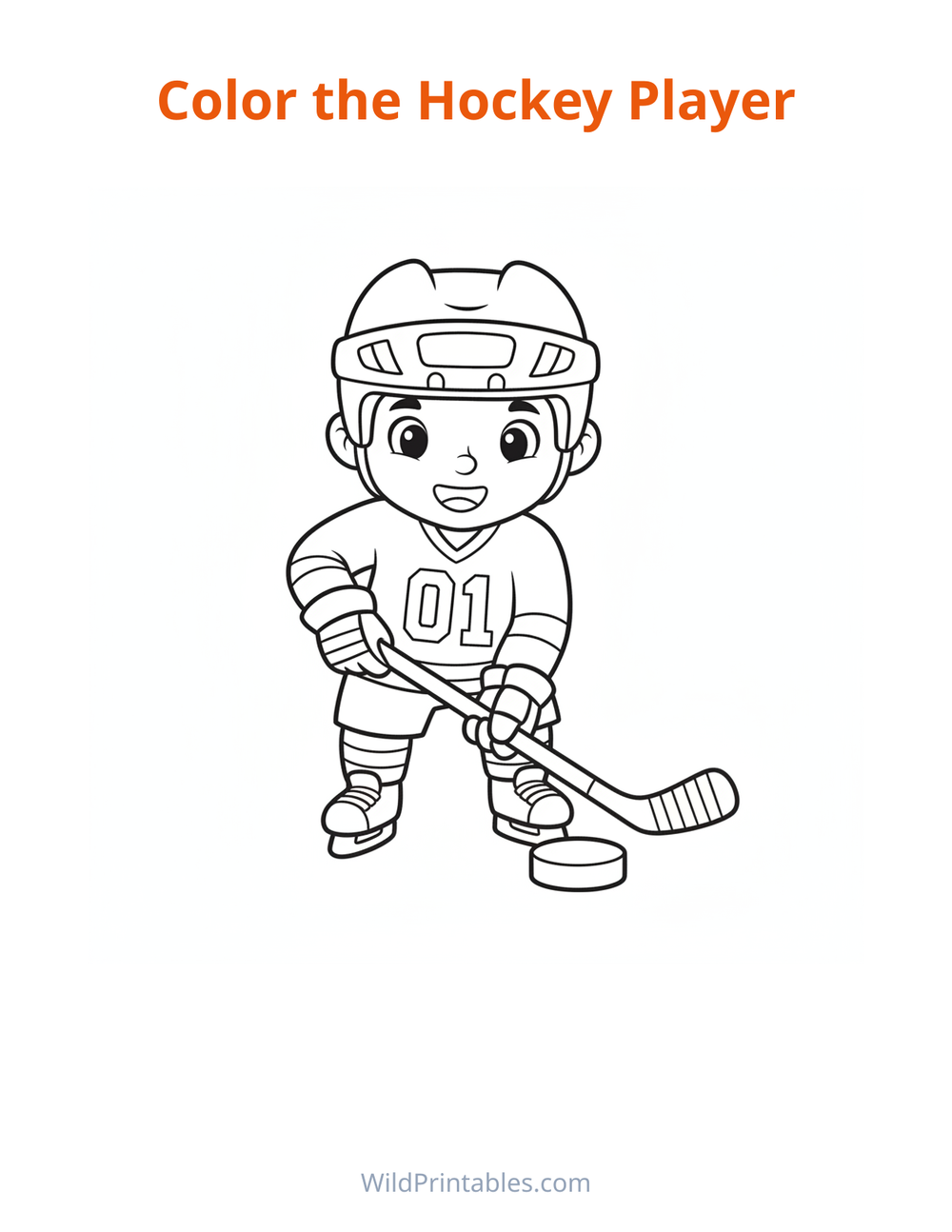 Hockey Player Coloring Page — free printable coloring for kids