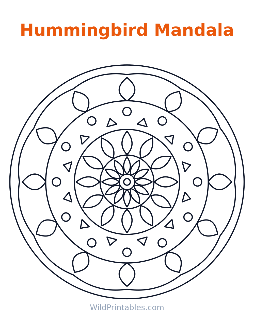 Hummingbird Mandala — free printable mandala for kids