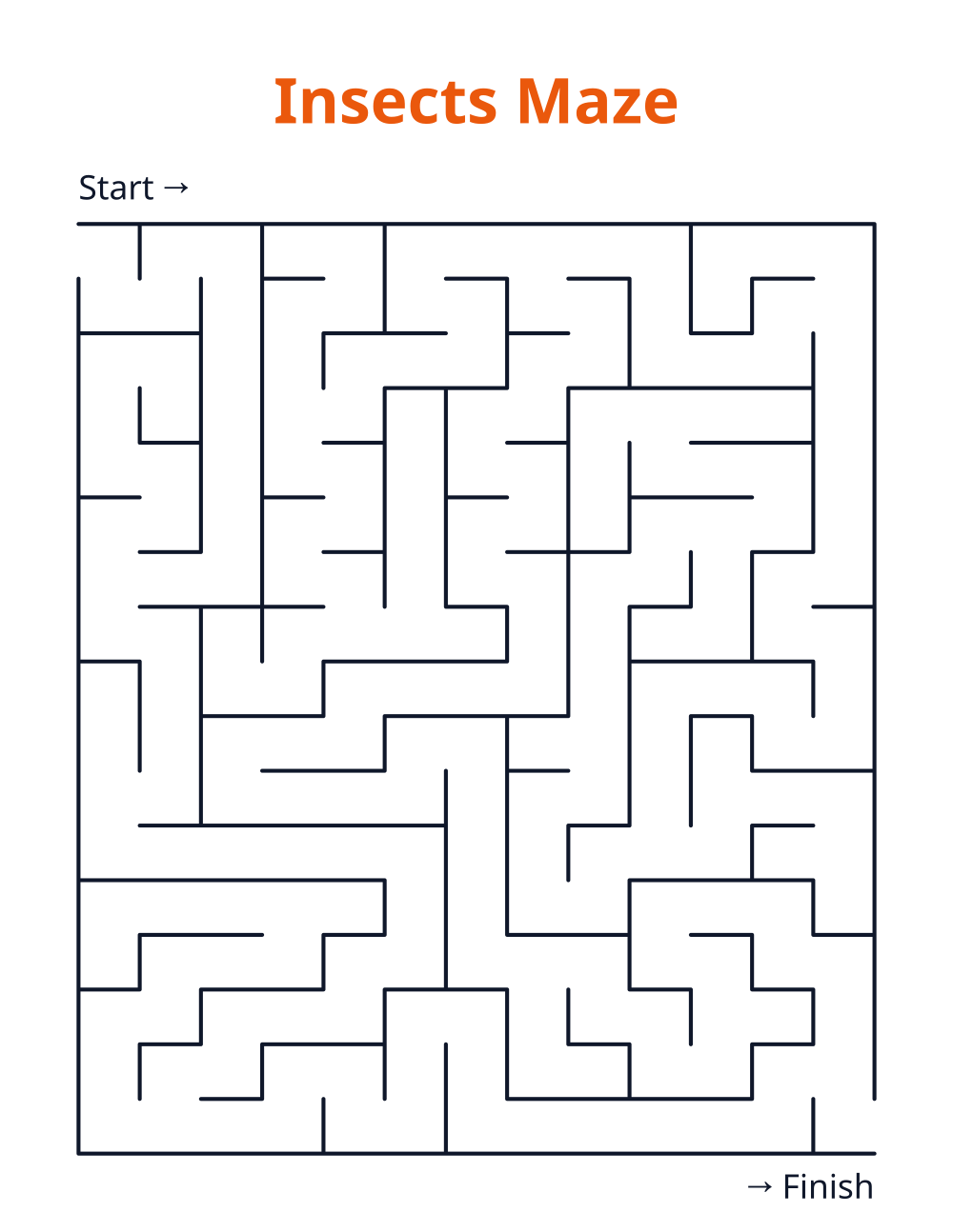 Insects Maze — free printable maze for kids to print and color at home