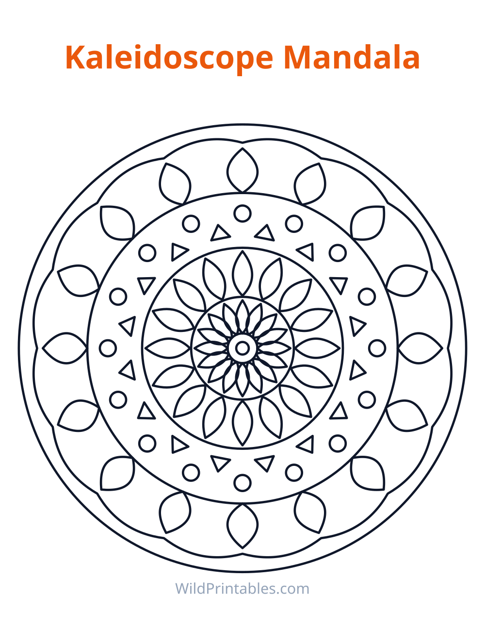Kaleidoscope Mandala — free printable mandala for kids to print and color at home