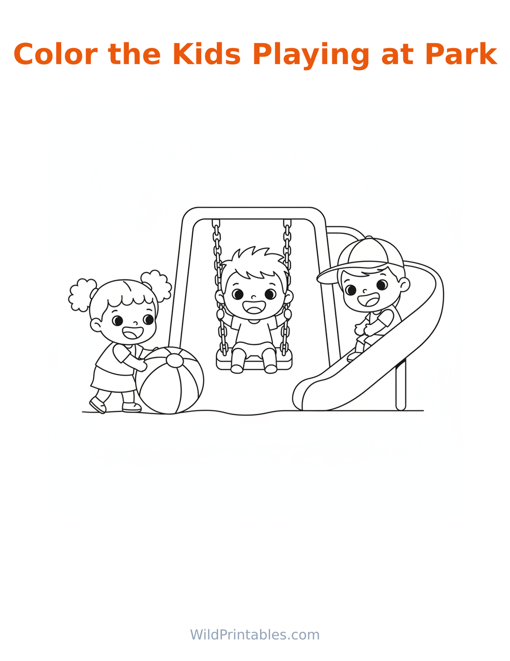 Kids Playing at Park Coloring Page — free printable coloring for kids