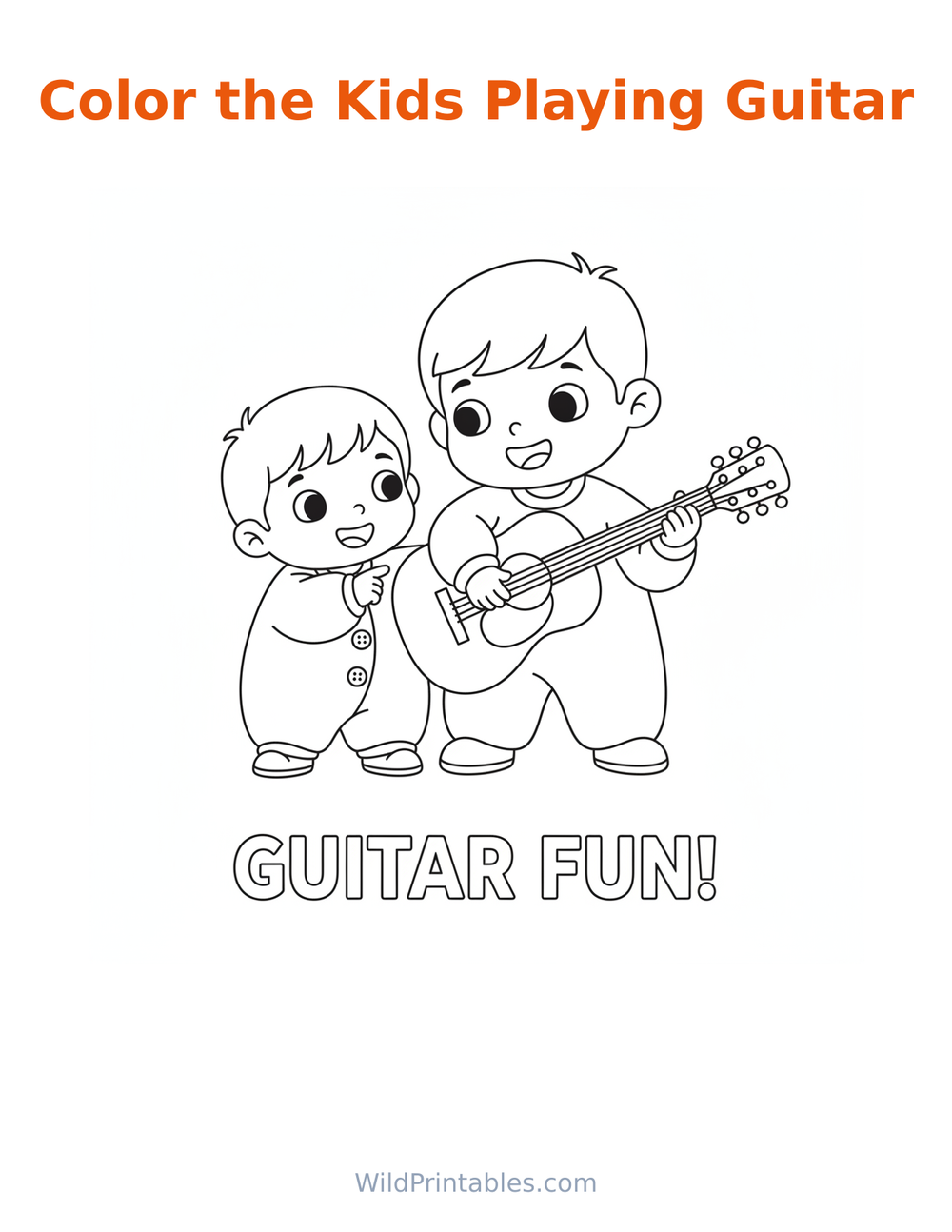 Kids Playing Guitar Coloring Page — free printable coloring for kids