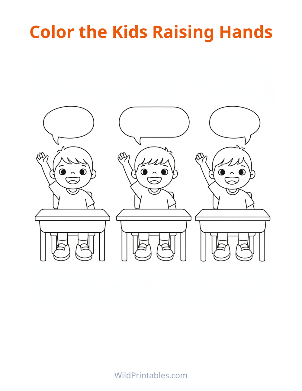 Kids Raising Hands Coloring Page — free printable coloring for kids