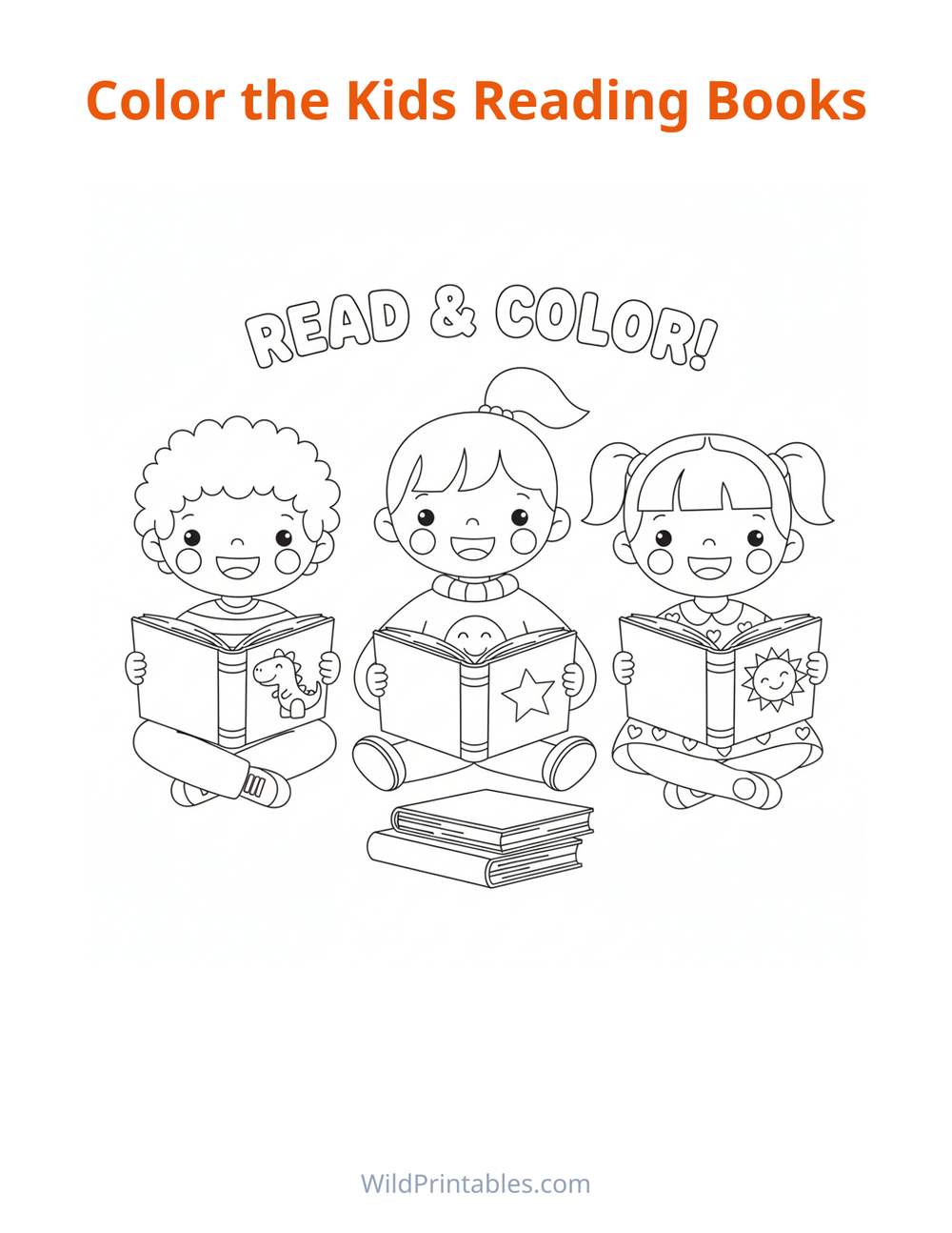Kids Reading Books Coloring Page — free printable coloring for kids