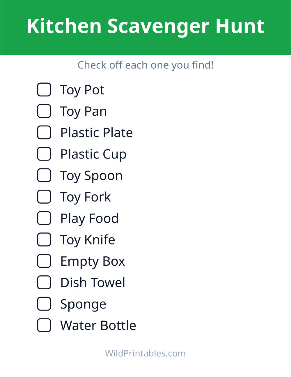 Kitchen Scavenger Hunt — free printable scavenger hunt for kids