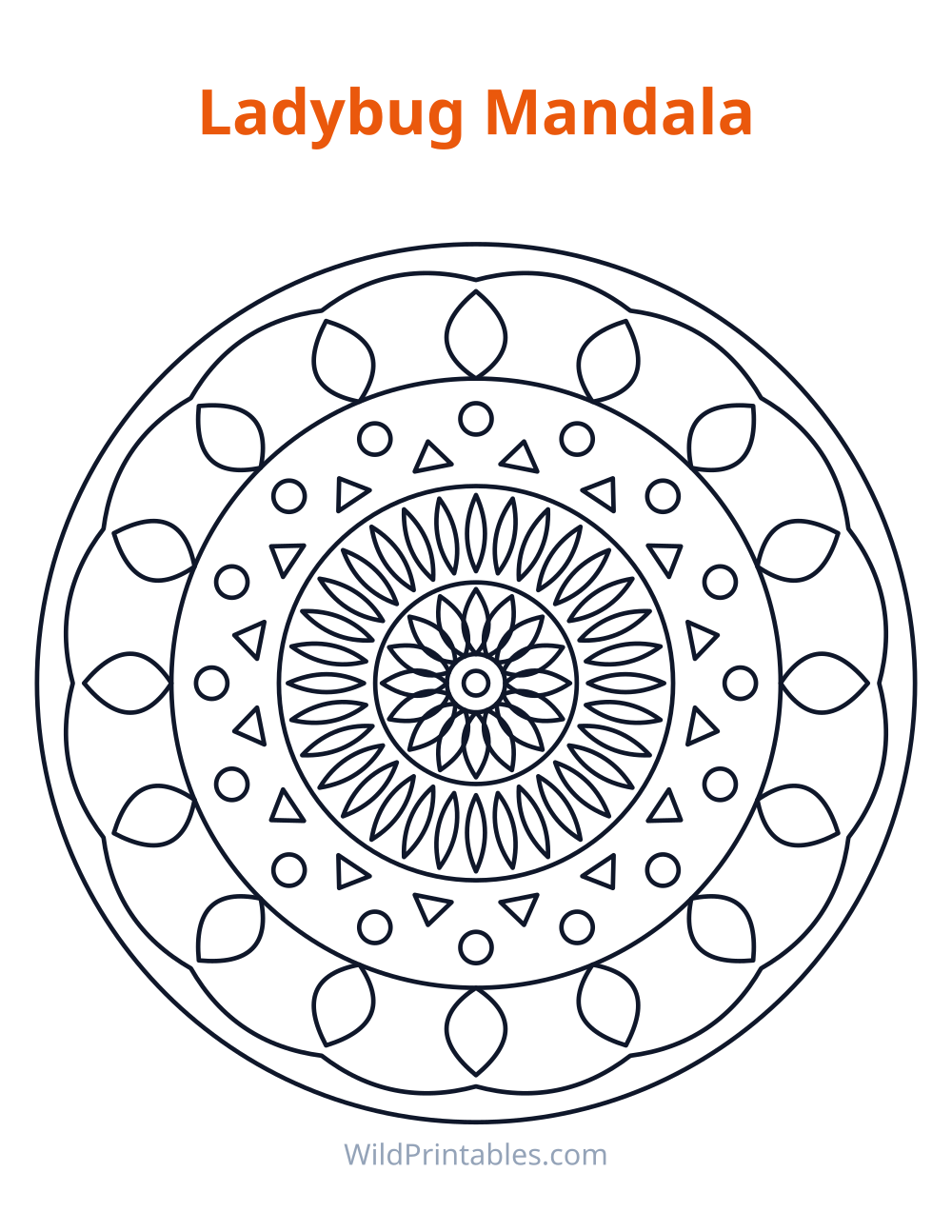 Ladybug Mandala — free printable mandala for kids to print and color at home