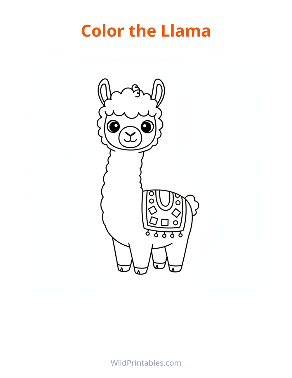 Llama Coloring Page — free printable coloring for kids to print and color at home