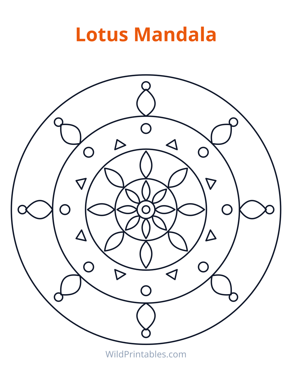Lotus Mandala — free printable mandala for kids to print and color at home