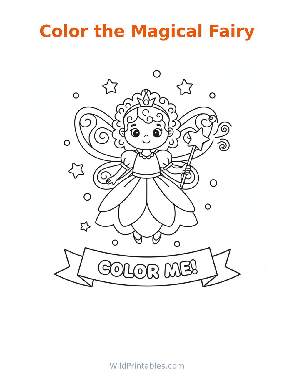 Magical Fairy Coloring Page — free printable coloring for kids