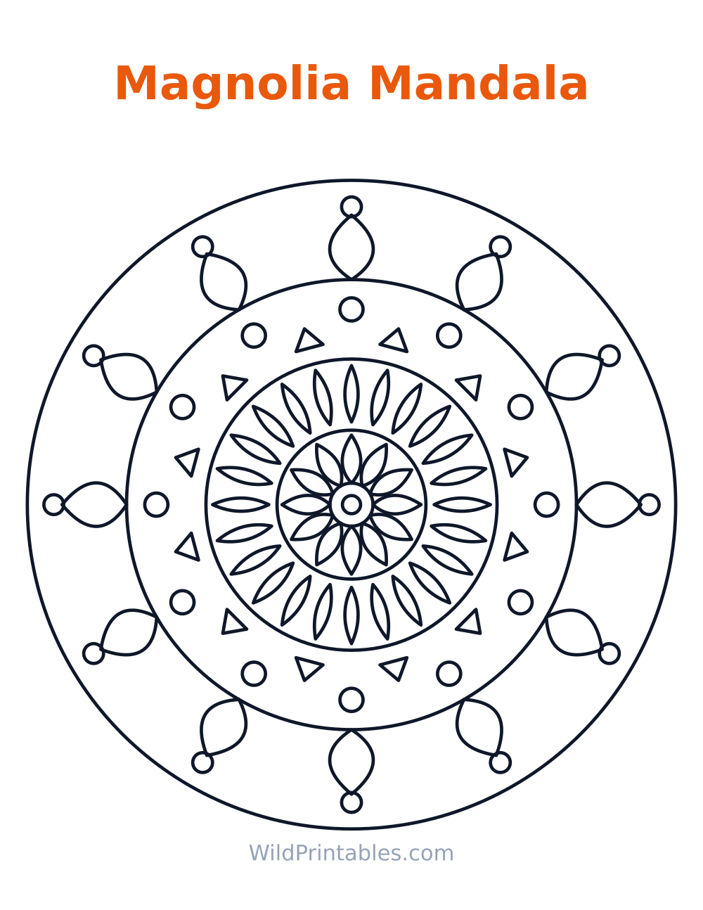 Magnolia Mandala — free printable mandala for kids