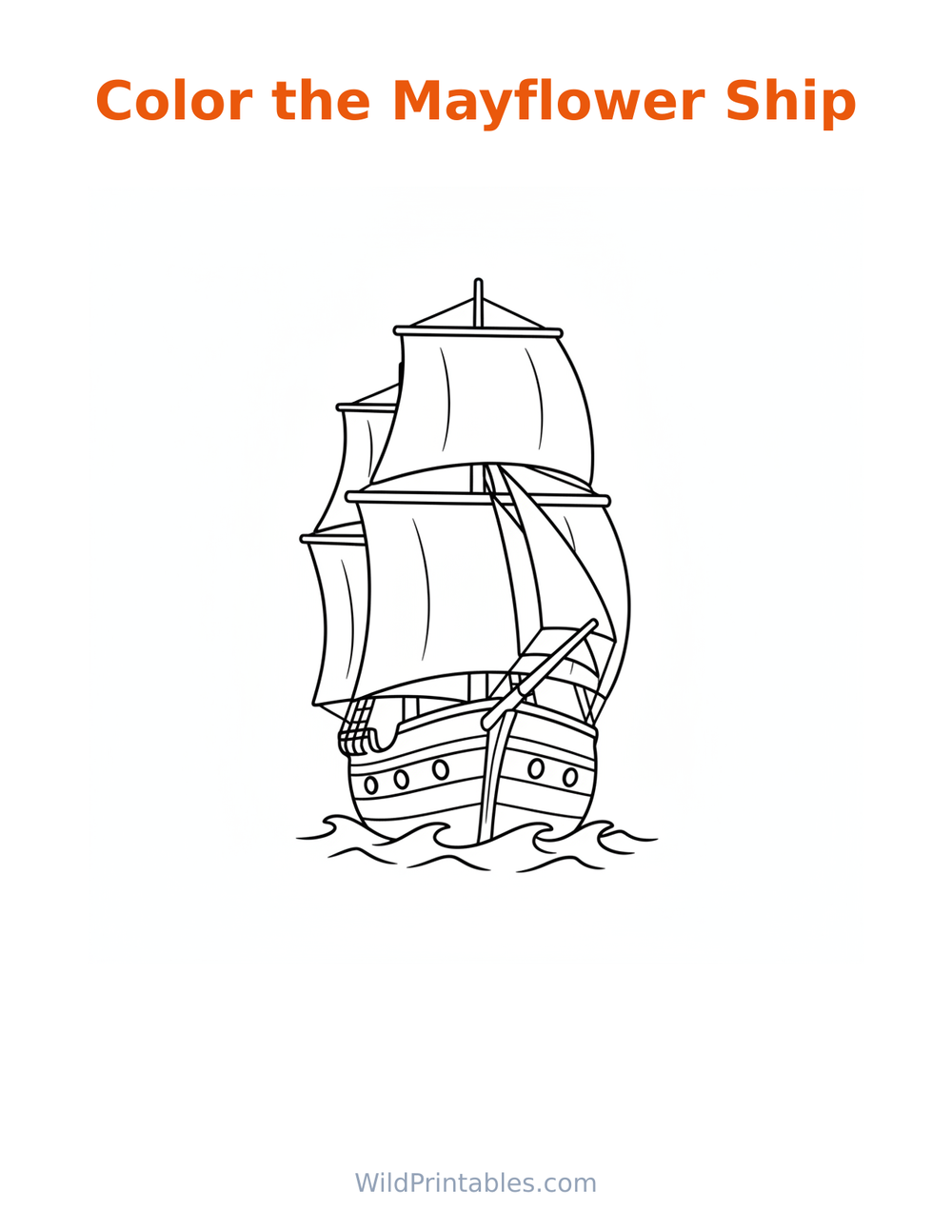 Mayflower Ship Coloring Page — free printable coloring for kids to print and color at home