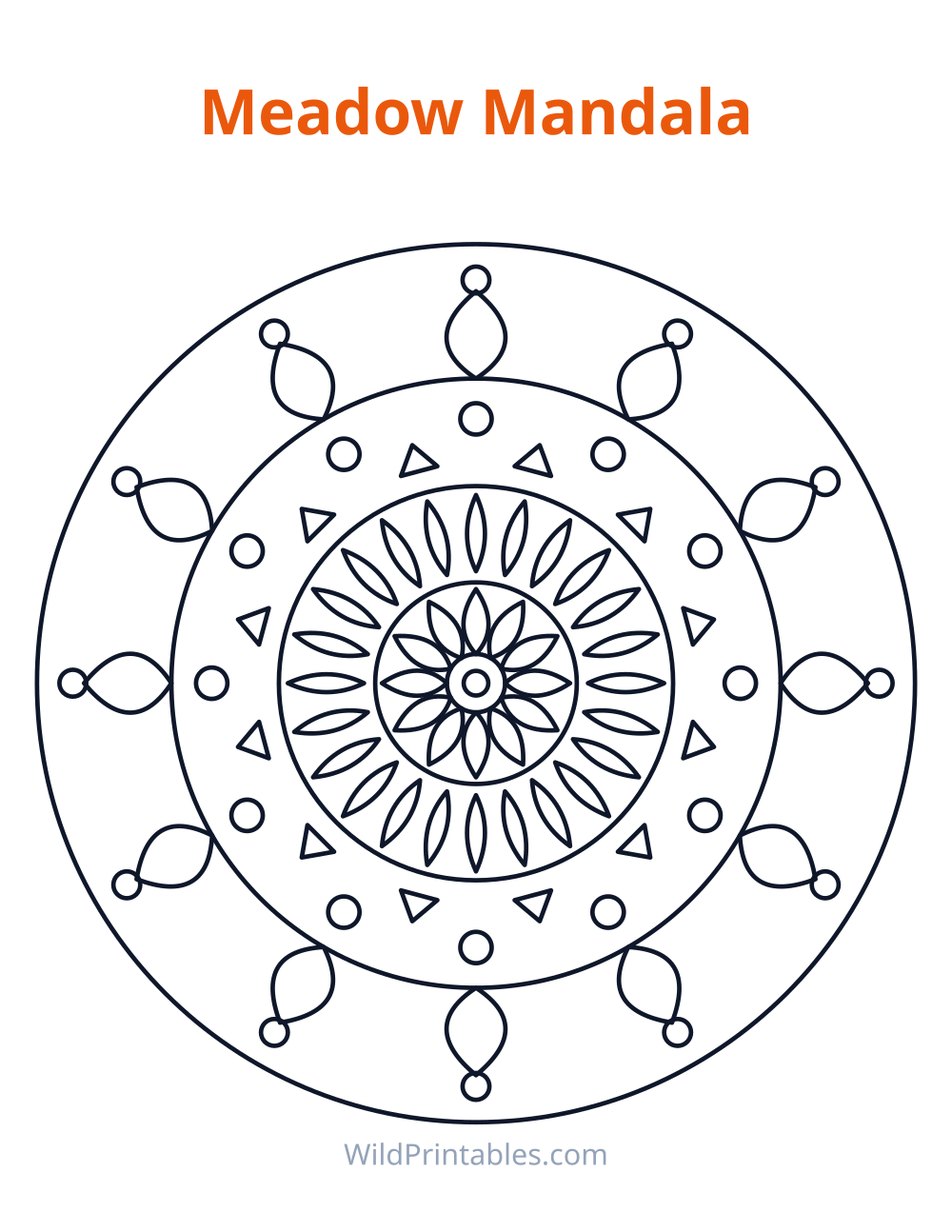 Meadow Mandala — free printable mandala for kids to print and color at home