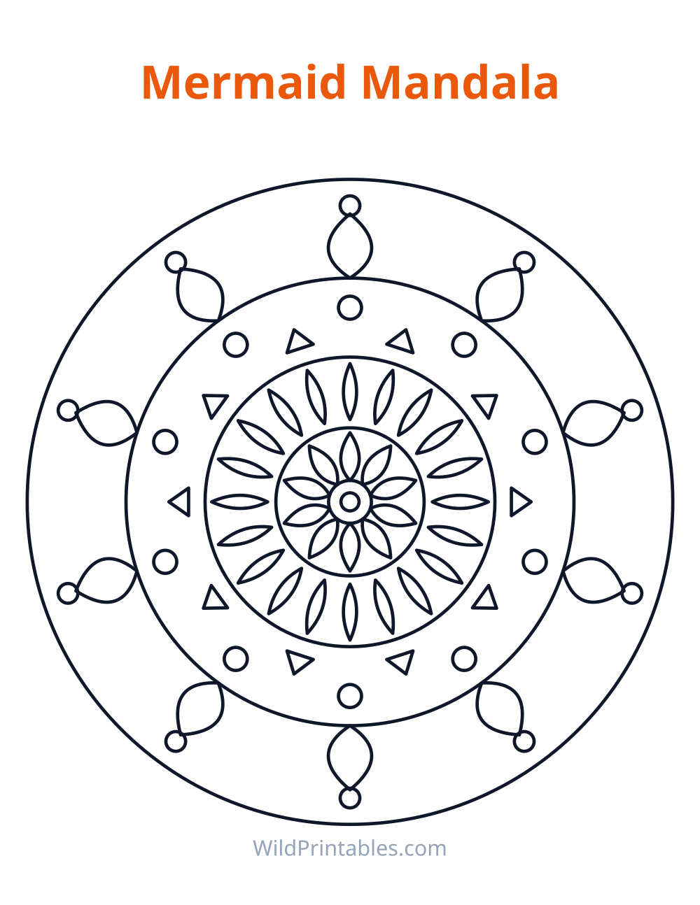 Mermaid Mandala — free printable mandala for kids to print and color at home