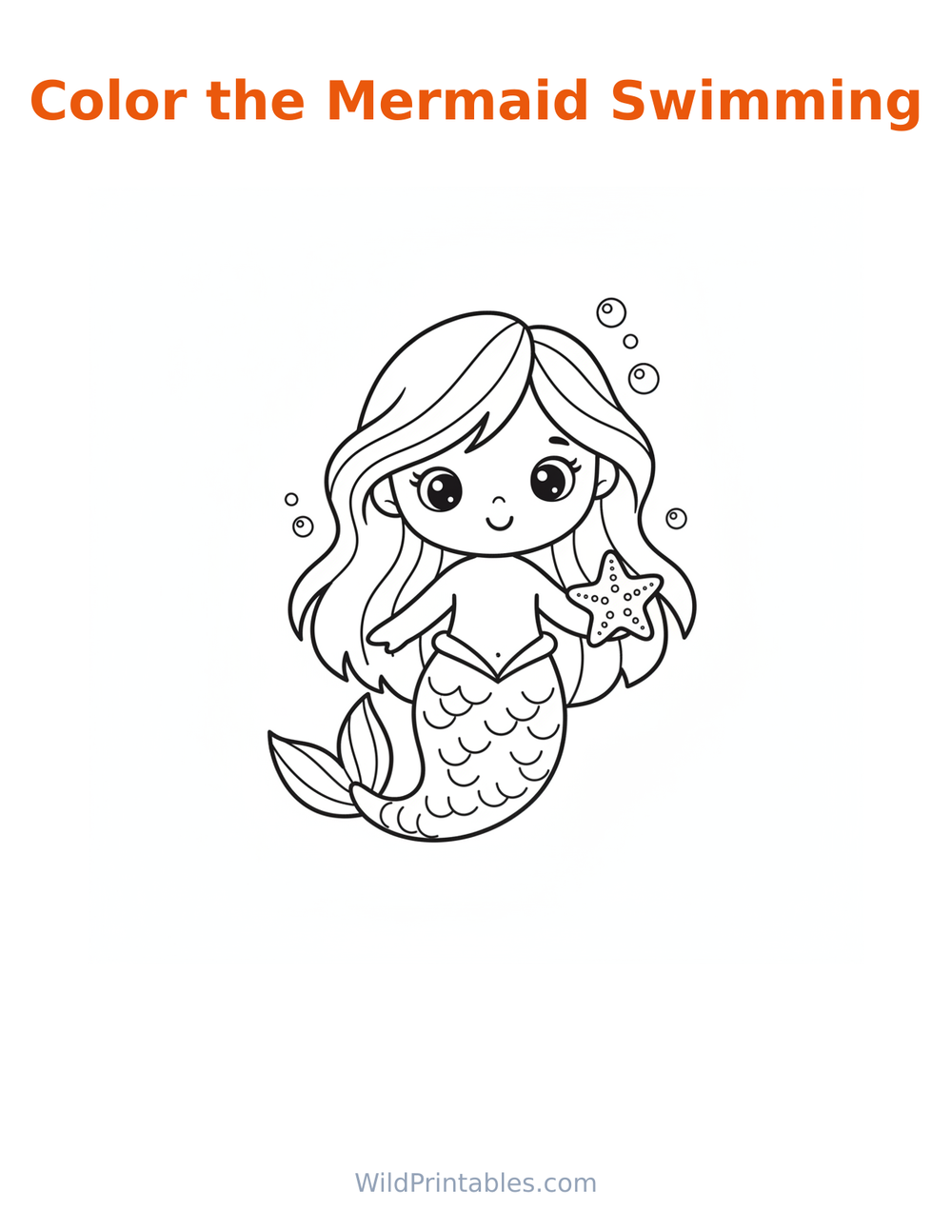 Mermaid Swimming Coloring Page — free printable coloring for kids