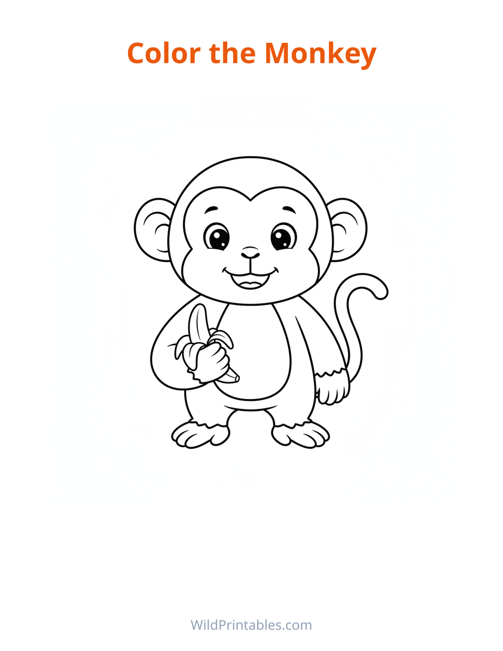 Monkey Coloring Page — free printable coloring for kids to print and color at home