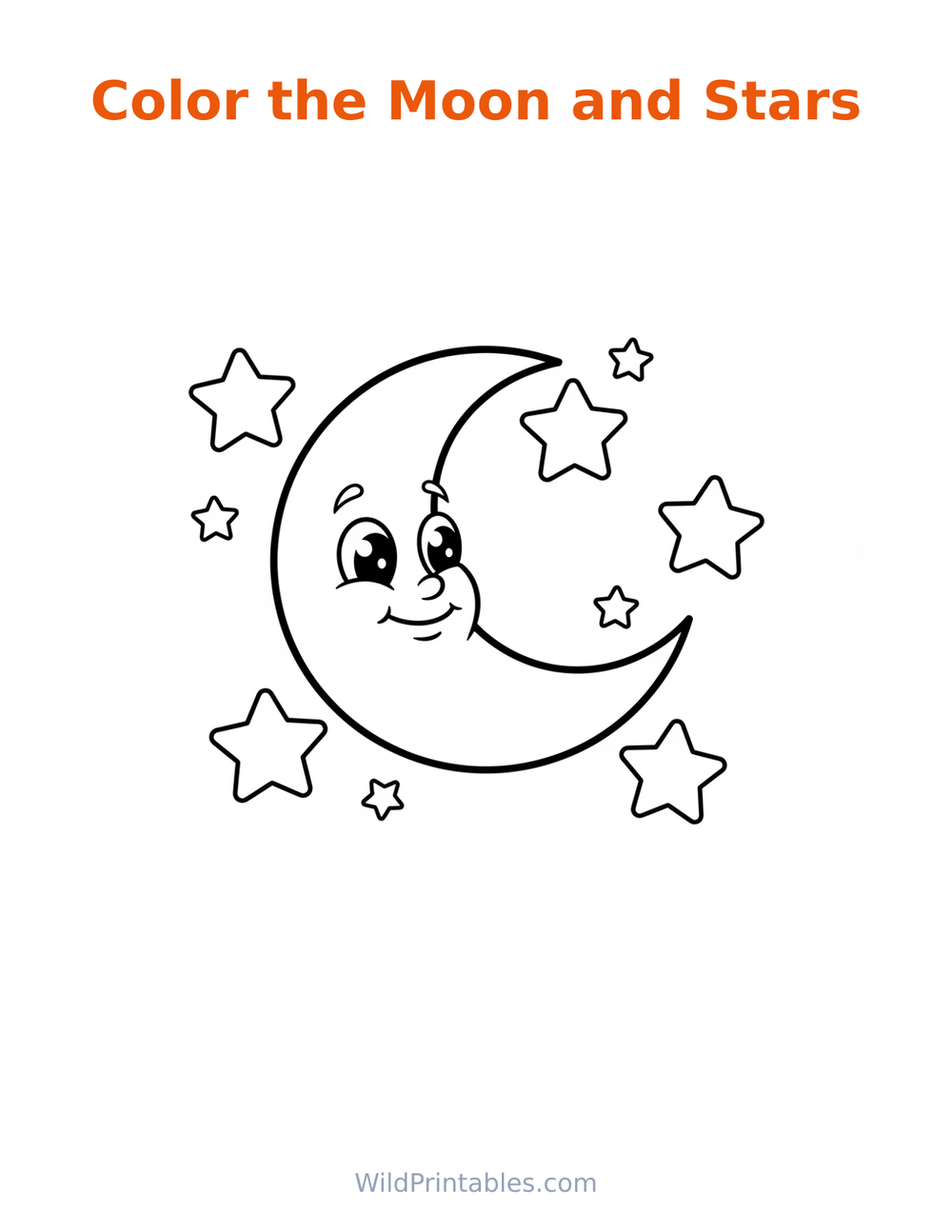 Moon and Stars Coloring Page — free printable coloring for kids