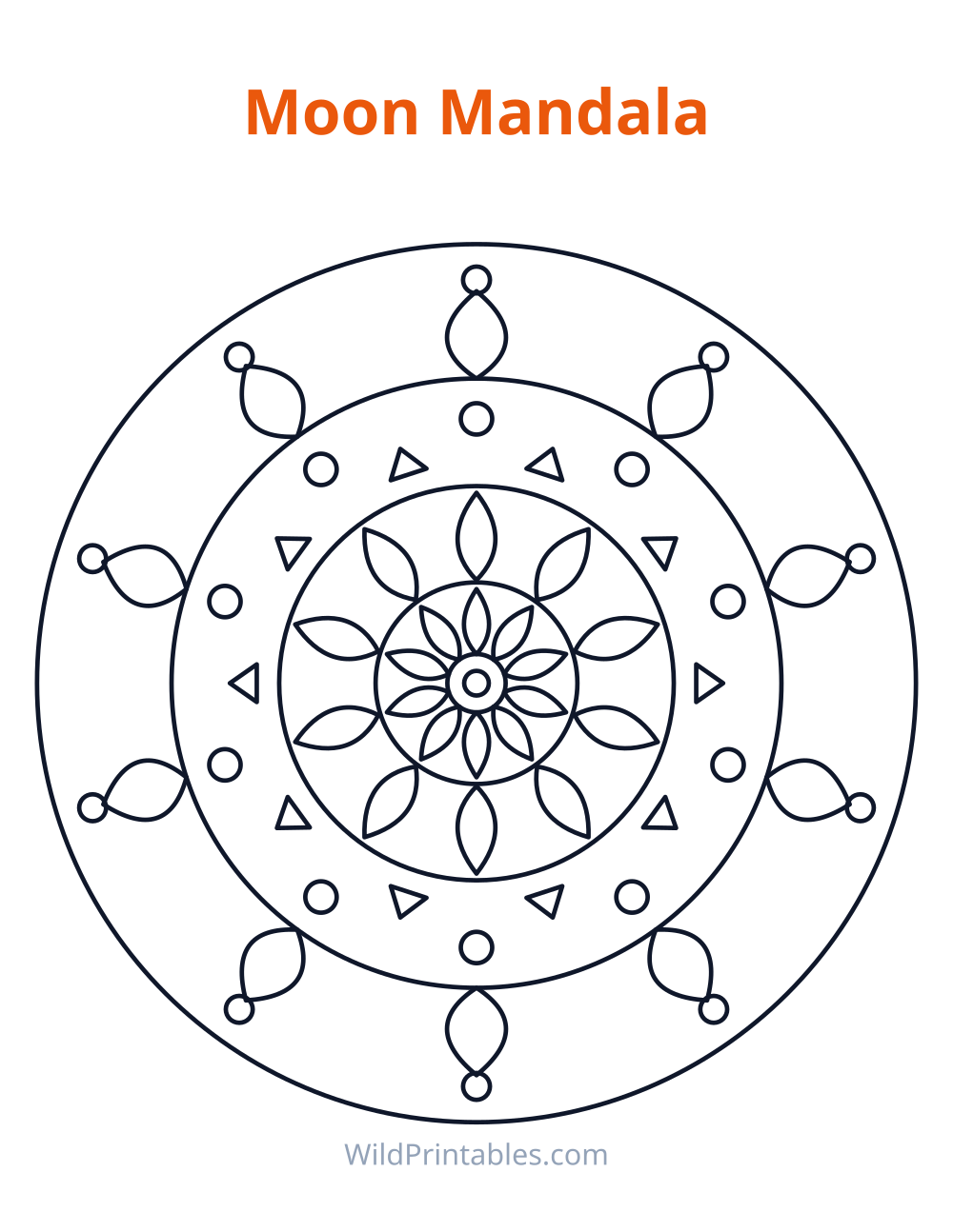 Moon Mandala — free printable mandala for kids to print and color at home
