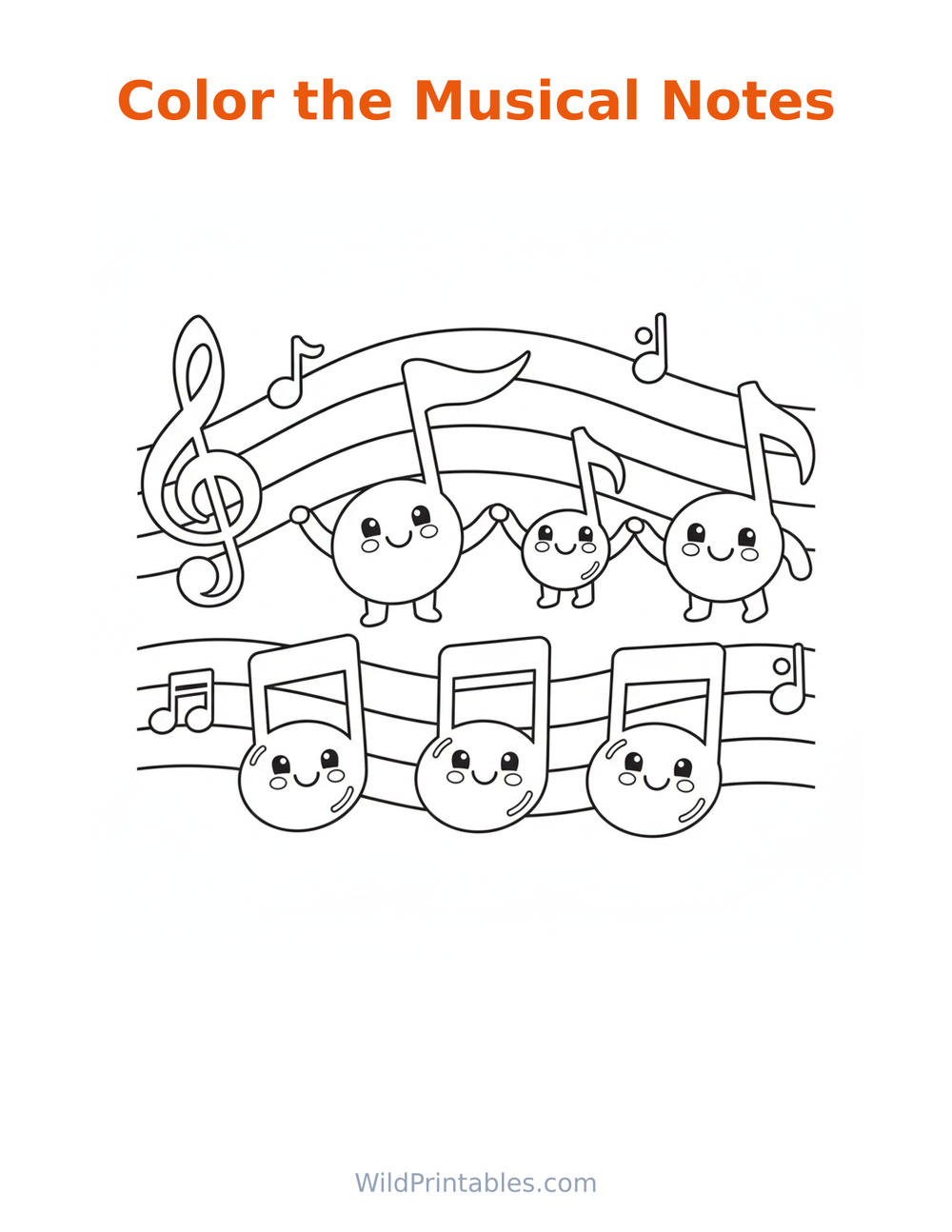 Musical Notes Coloring Page — free printable coloring for kids