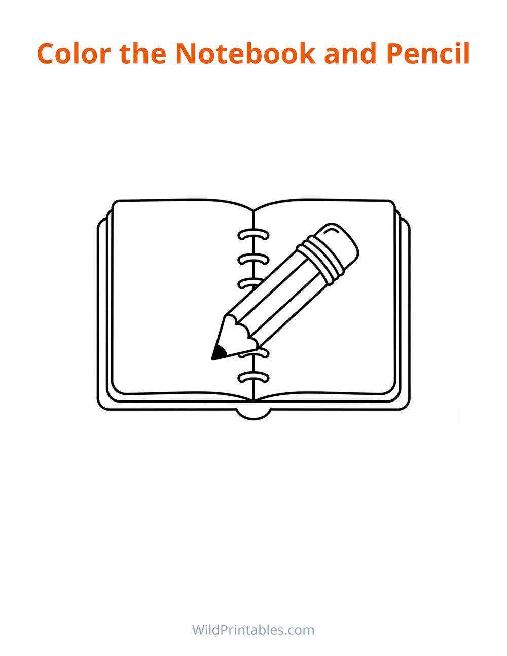 Notebook and Pencil Coloring Page — free printable coloring for kids to print and color at home