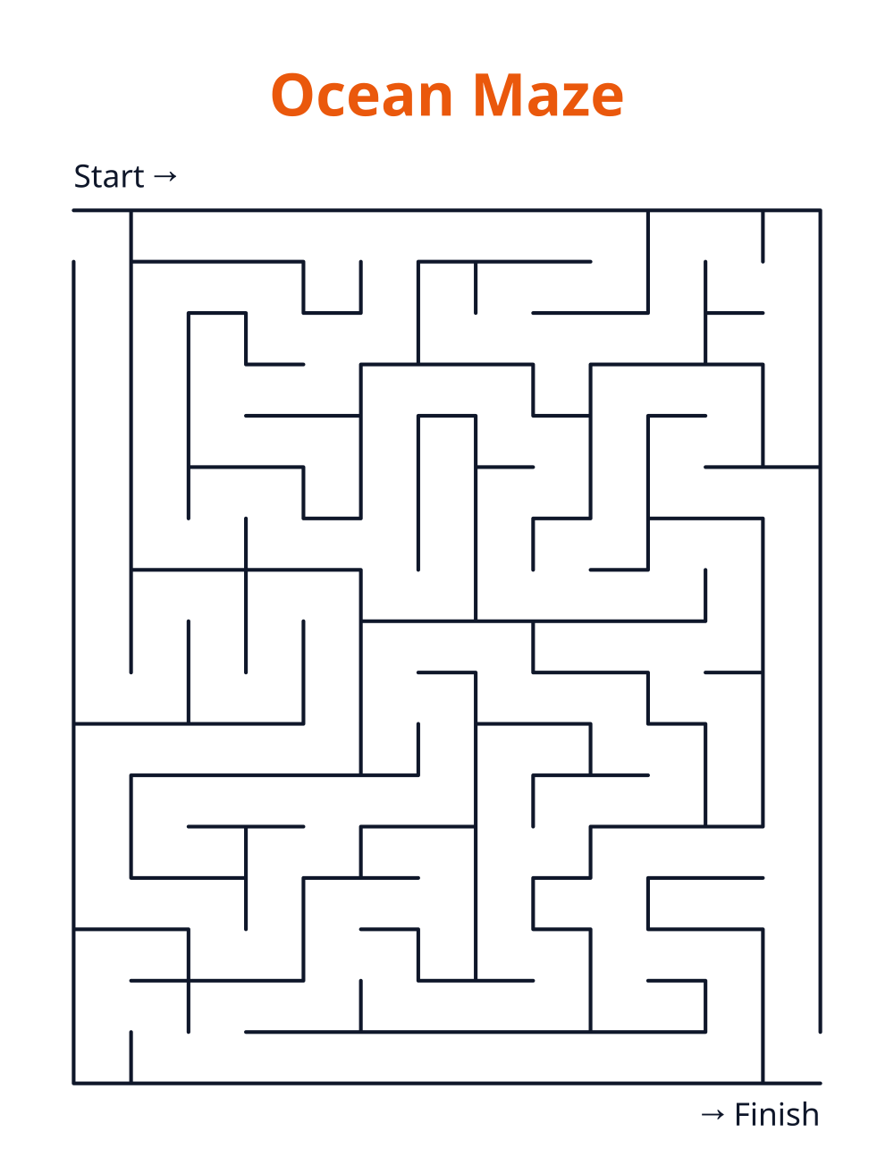 Ocean Maze — free printable maze for kids to print and color at home