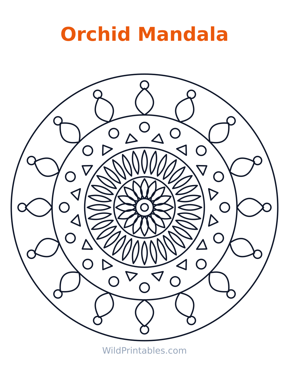 Orchid Mandala — free printable mandala for kids