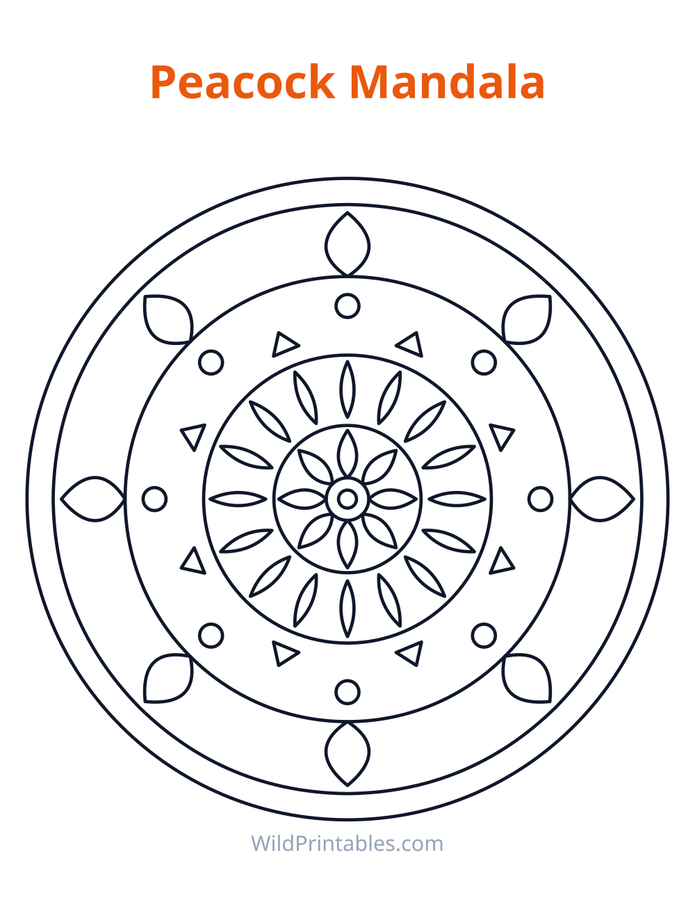 Peacock Mandala — free printable mandala for kids to print and color at home