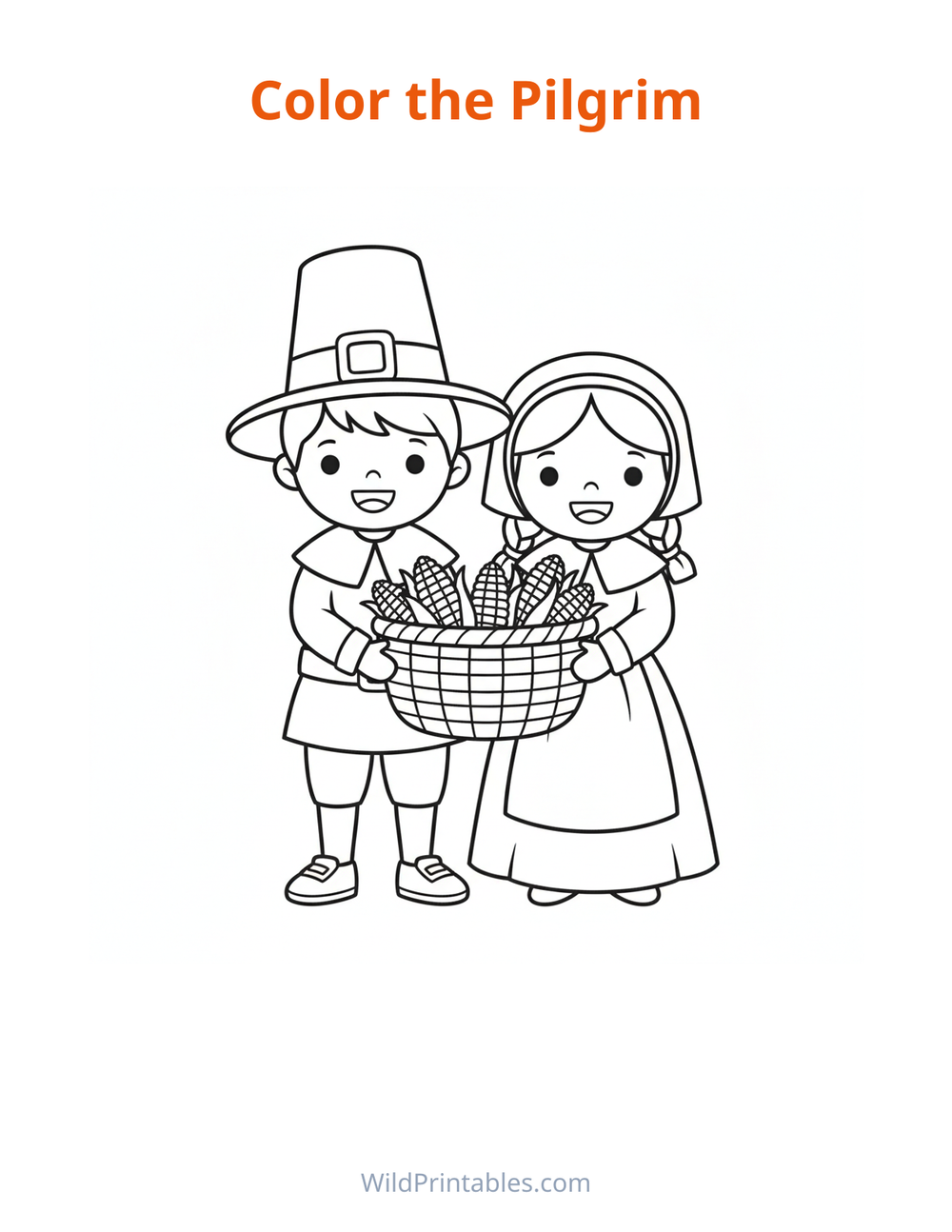 Pilgrim Coloring Page — free printable coloring for kids to print and color at home