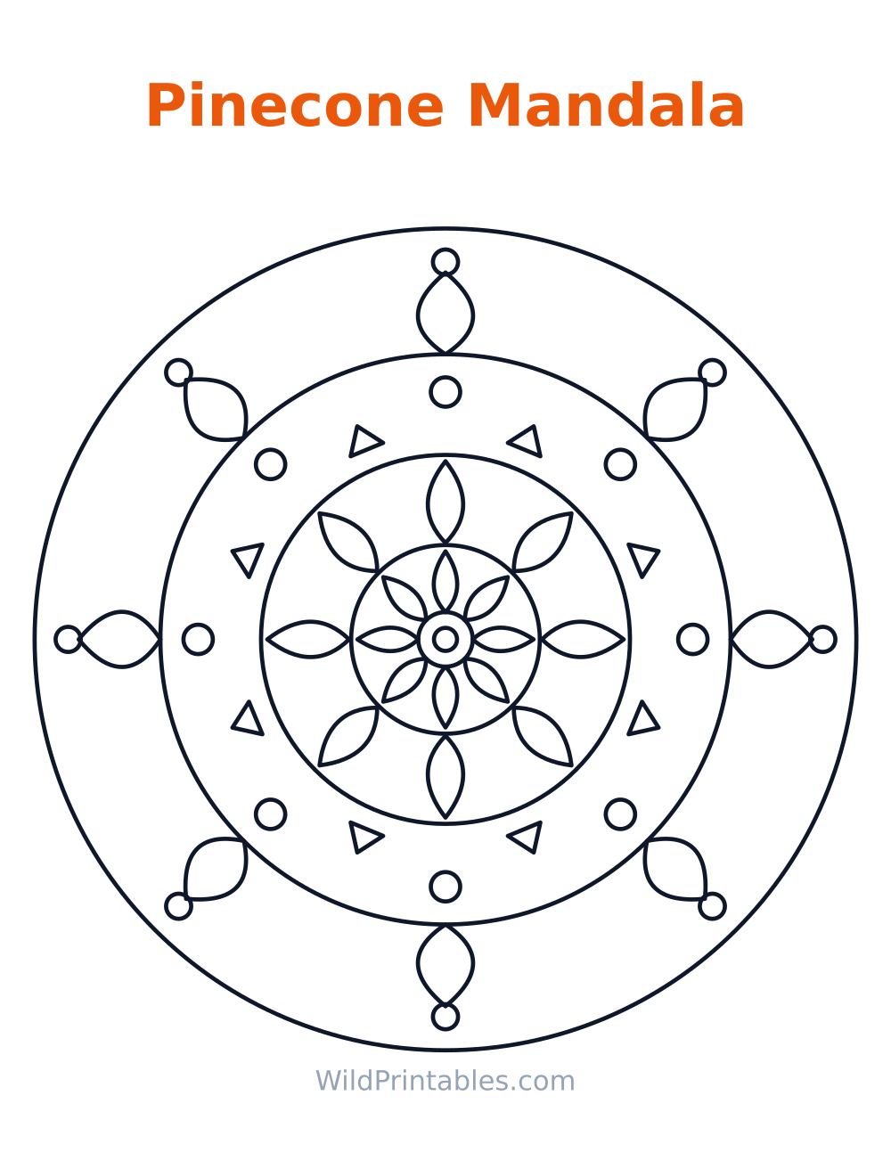Pinecone Mandala — free printable mandala for kids