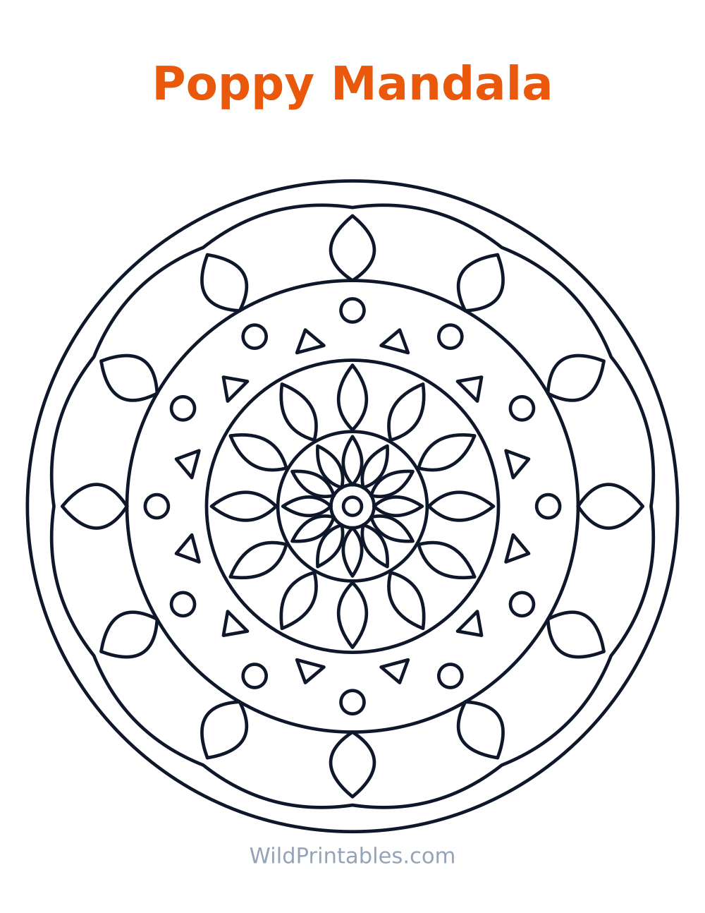 Poppy Mandala — free printable mandala for kids