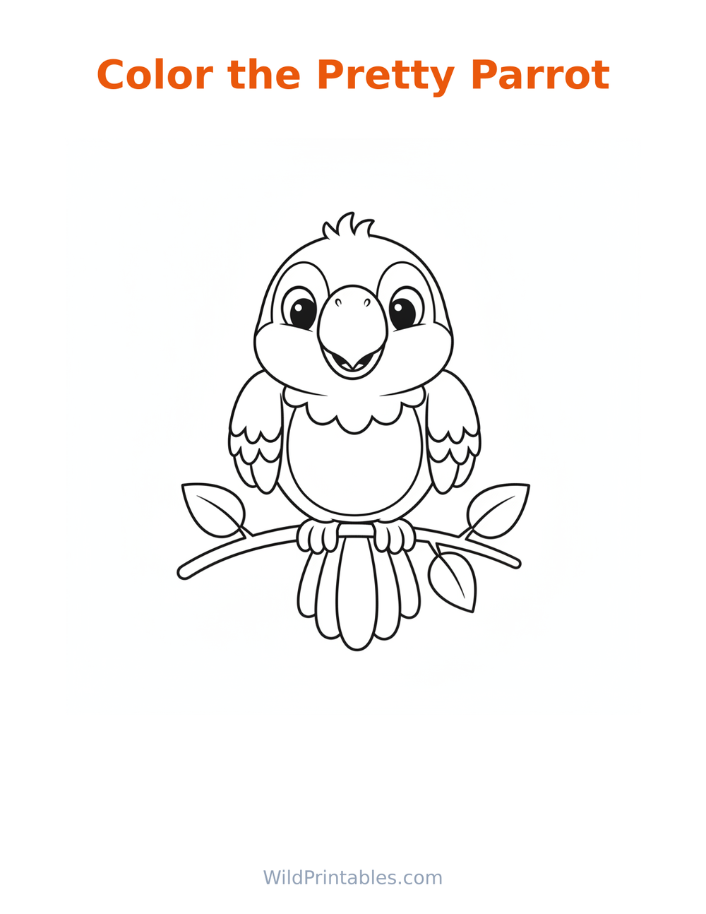 Pretty Parrot Coloring Page — free printable coloring for kids