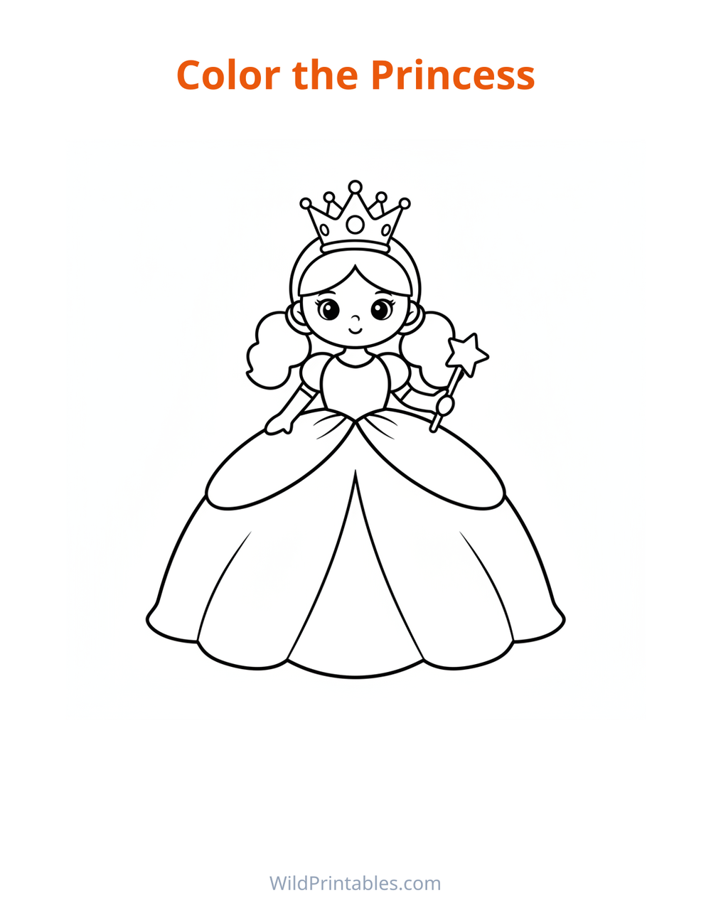 Princess Coloring Page — free printable coloring for kids to print and color at home