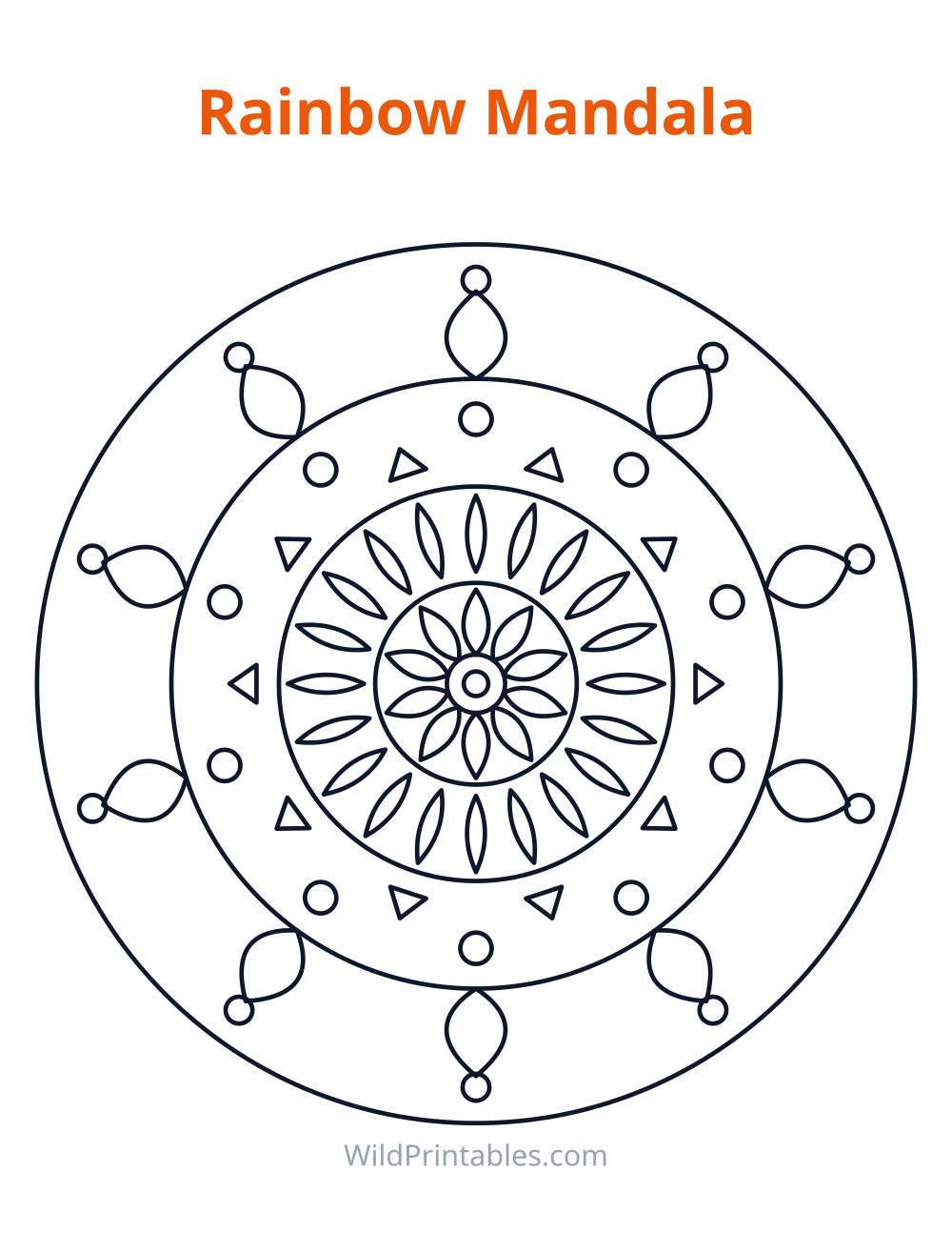 Rainbow Mandala — free printable mandala for kids to print and color at home
