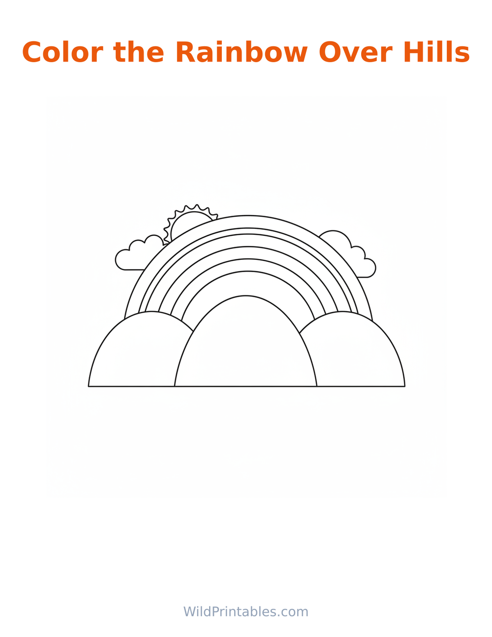 Rainbow Over Hills Coloring Page — free printable coloring for kids