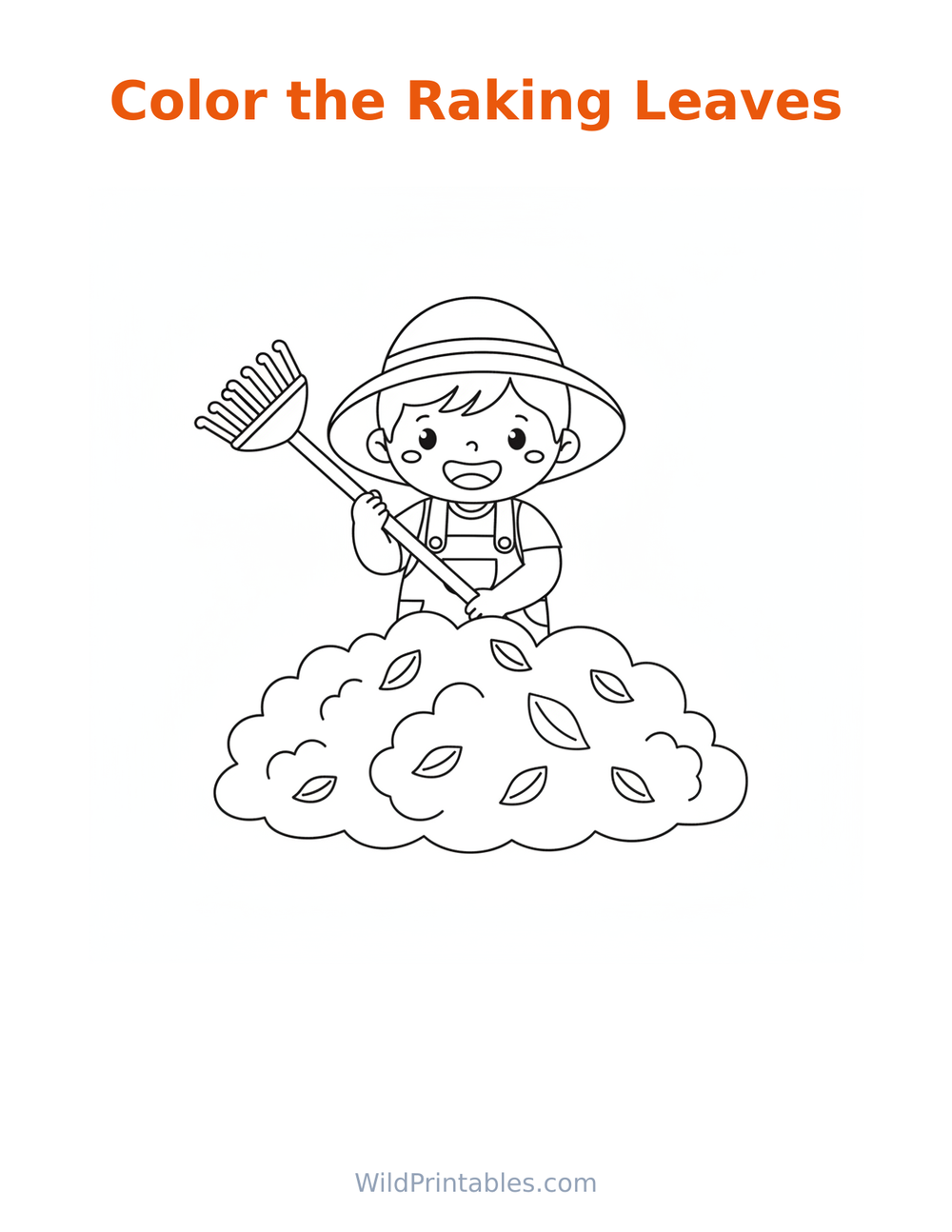 Raking Leaves Coloring Page — free printable coloring for kids
