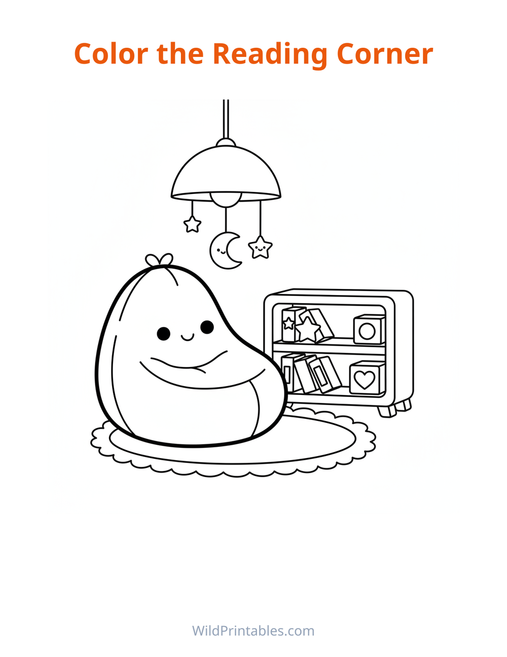 Reading Corner Coloring Page — free printable coloring for kids