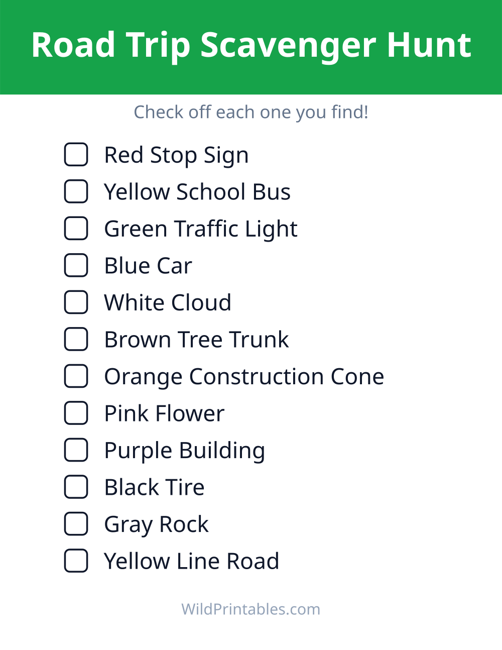 Road Trip Scavenger Hunt — free printable scavenger hunt for kids