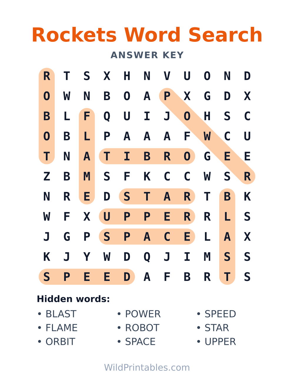 Rockets Word Search — answer key