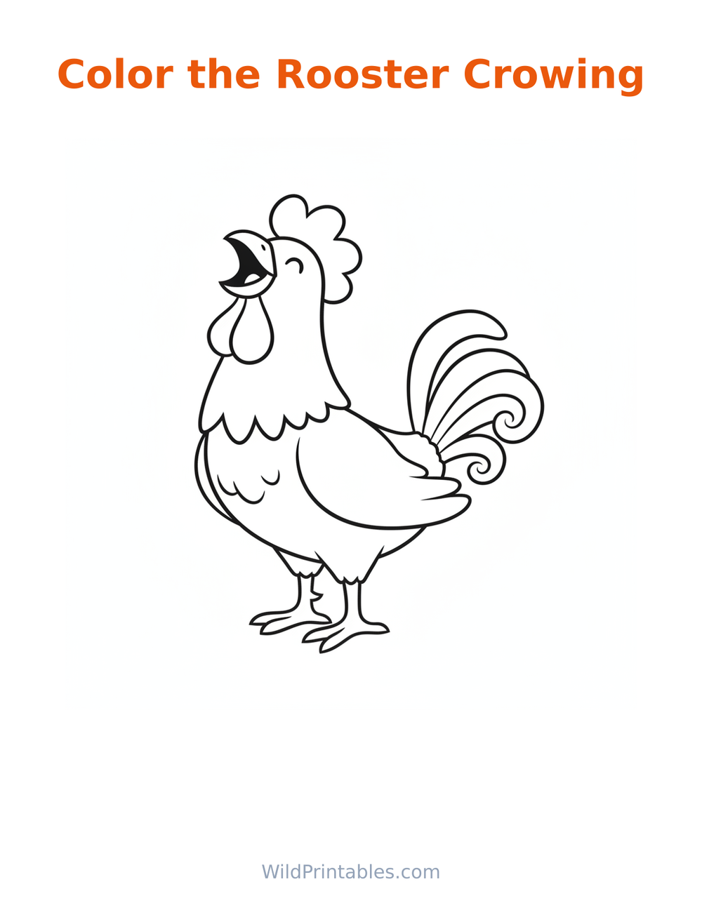 Rooster Crowing Coloring Page — free printable coloring for kids