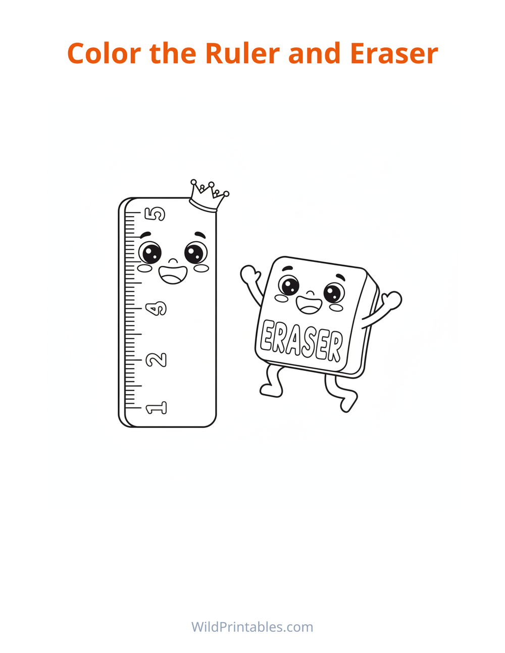 Ruler and Eraser Coloring Page — free printable coloring for kids