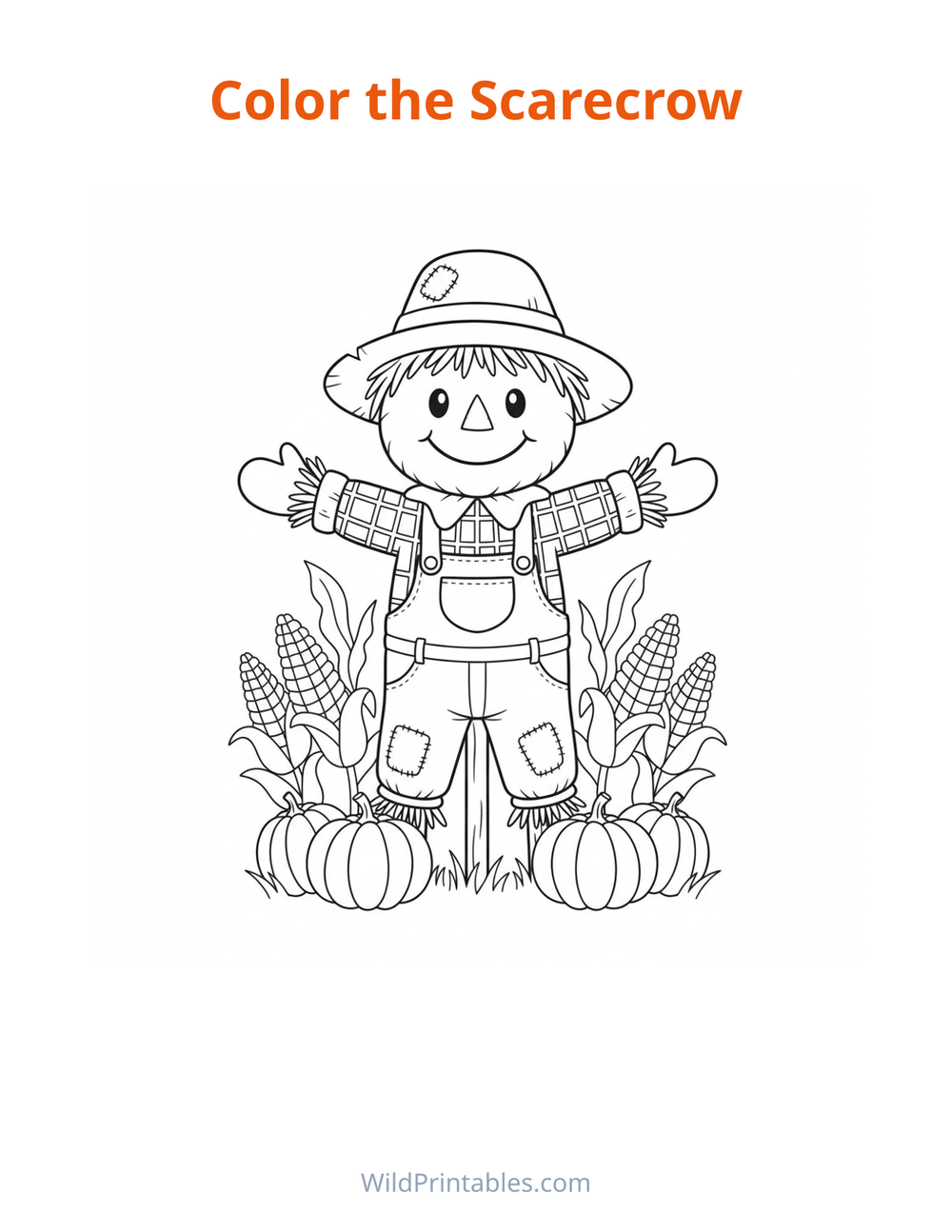 Scarecrow Coloring Page — free printable coloring for kids to print and color at home