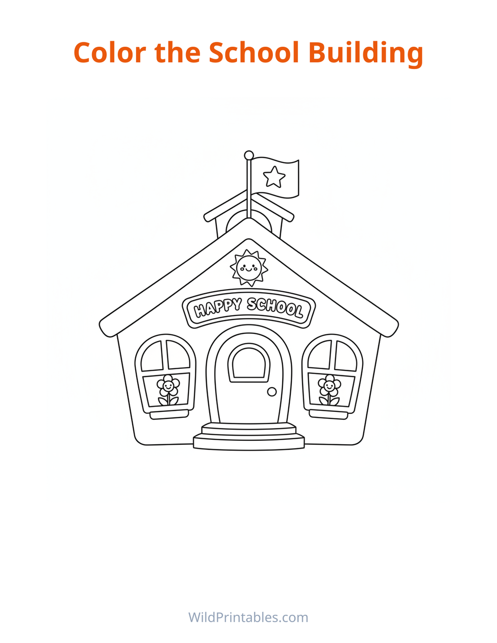 School Building Coloring Page — free printable coloring for kids