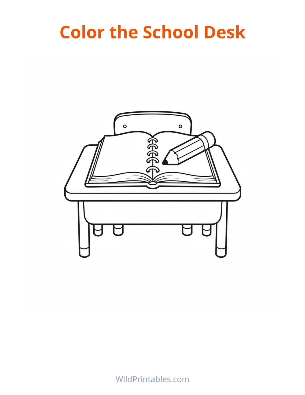 School Desk Coloring Page — free printable coloring for kids