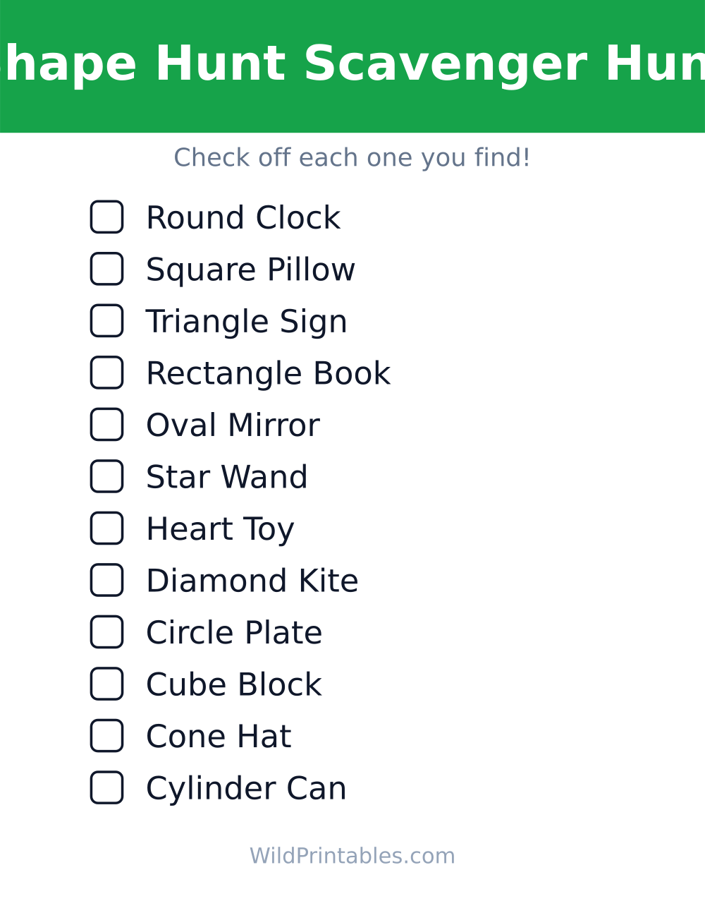 Shape Hunt Scavenger Hunt — free printable scavenger hunt for kids