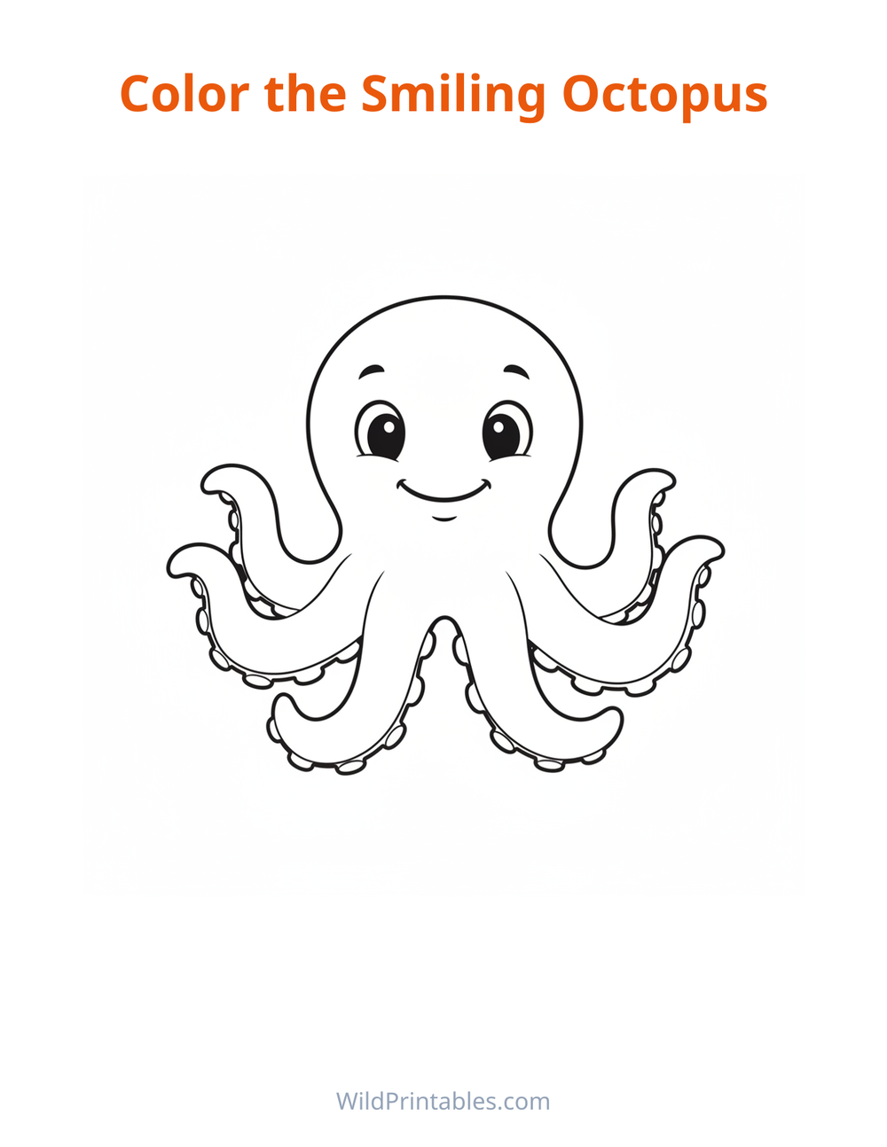 Smiling Octopus Coloring Page — free printable coloring for kids