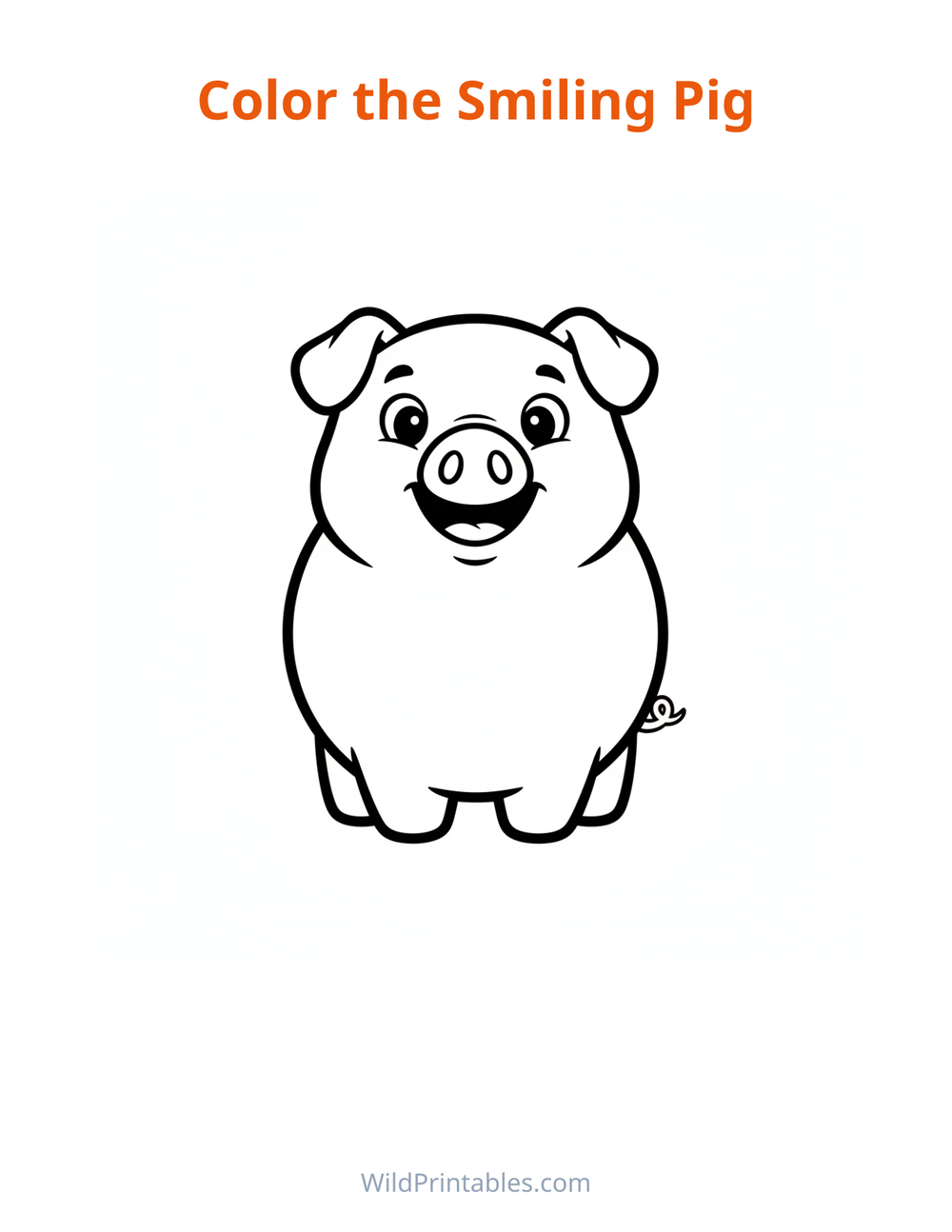 Smiling Pig Coloring Page — free printable coloring for kids