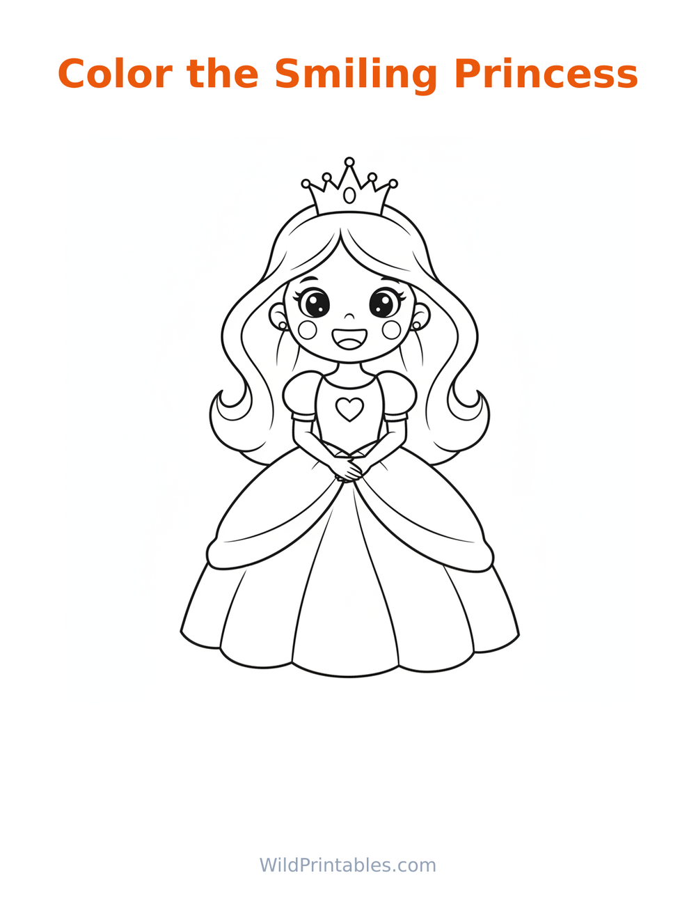 Smiling Princess Coloring Page — free printable coloring for kids