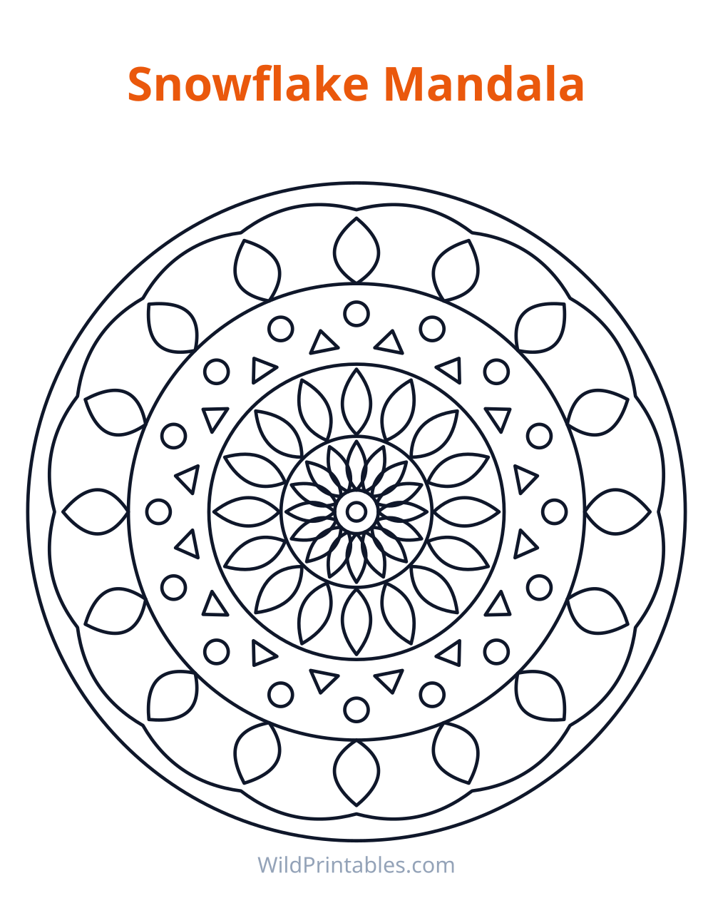 Snowflake Mandala — free printable mandala for kids to print and color at home